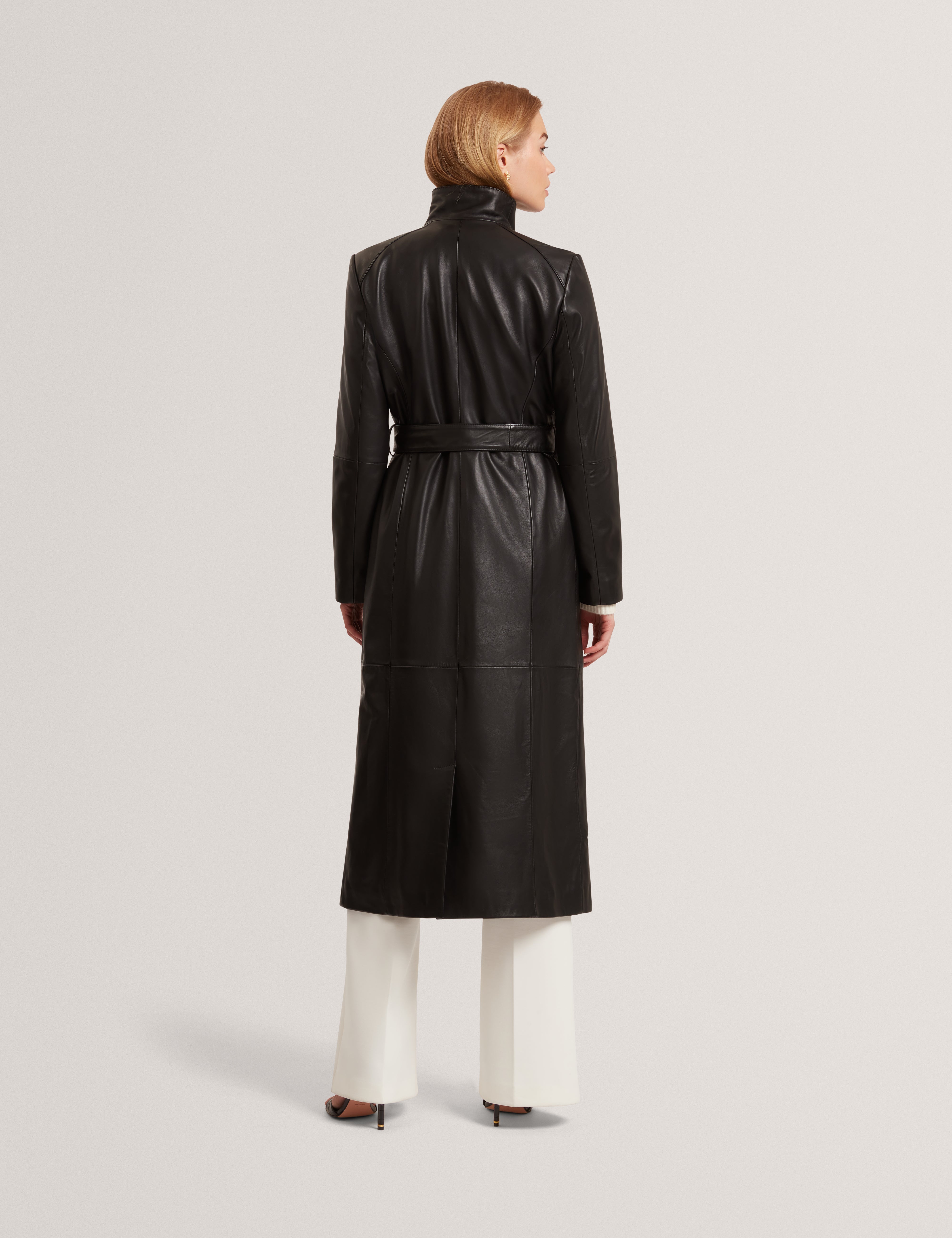 Rosello Long Length Leather Wrap Coat Black