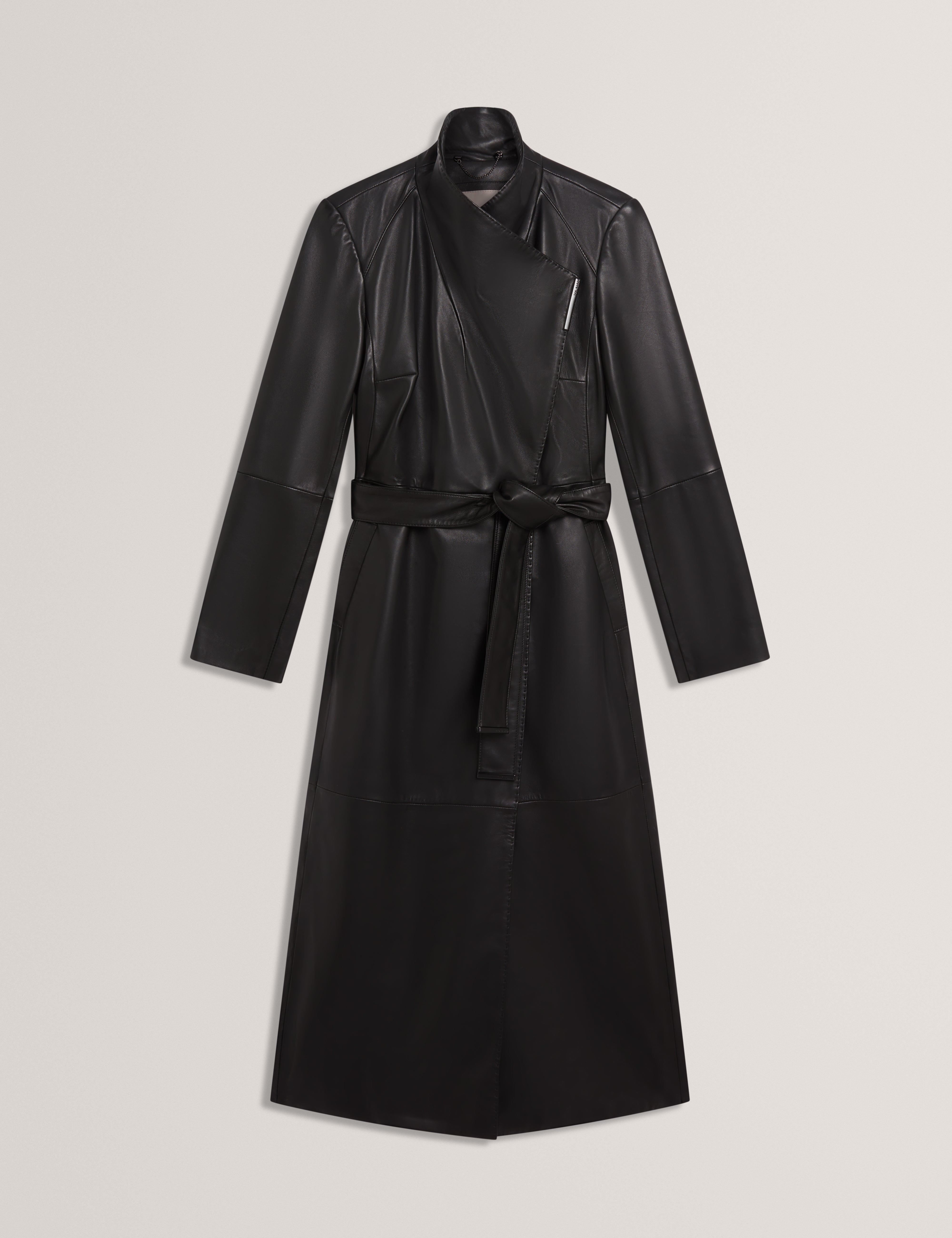 Rosello Long Length Leather Wrap Coat Black