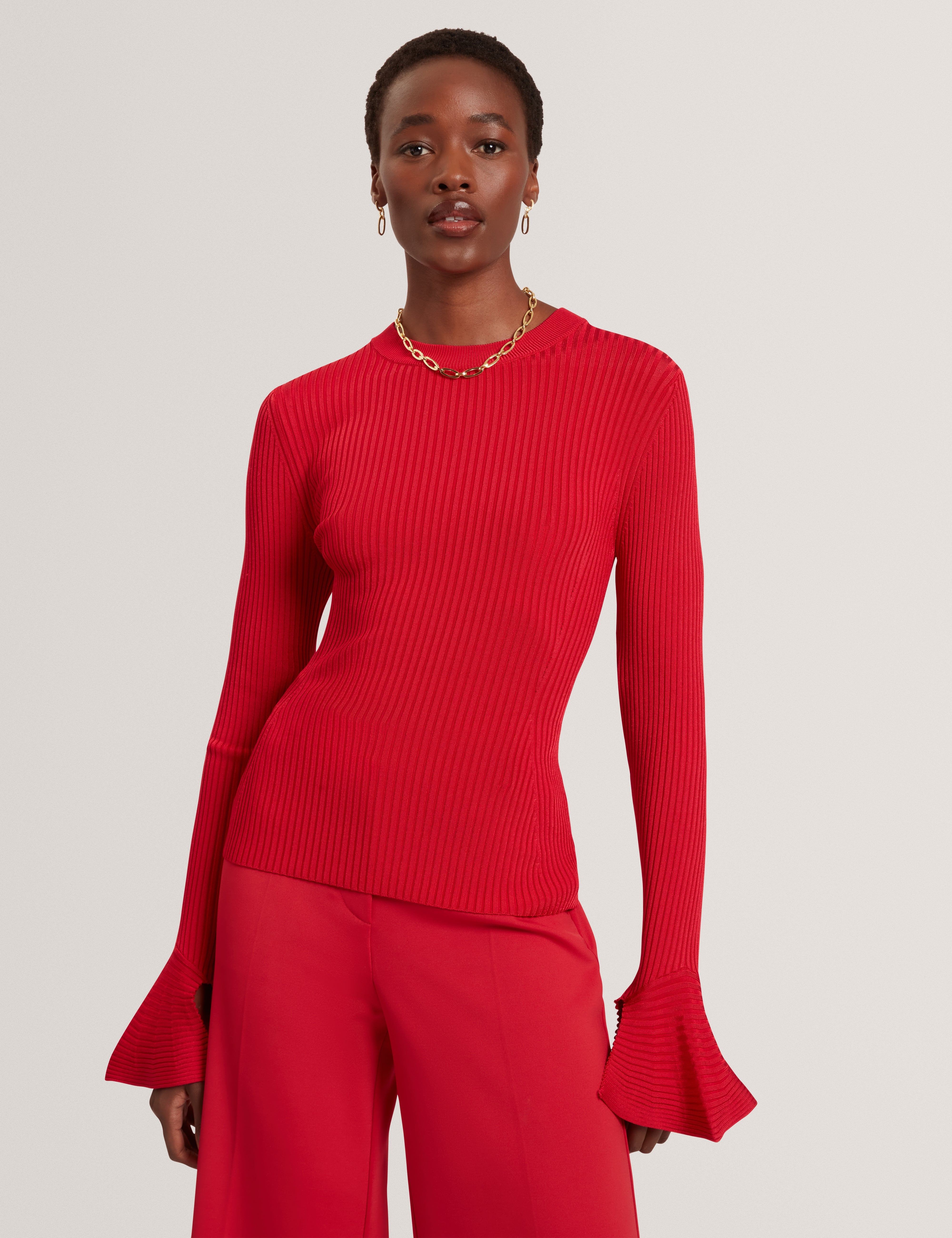 Eljoan Fitted Knitted Long Sleeve Top Dk-Red