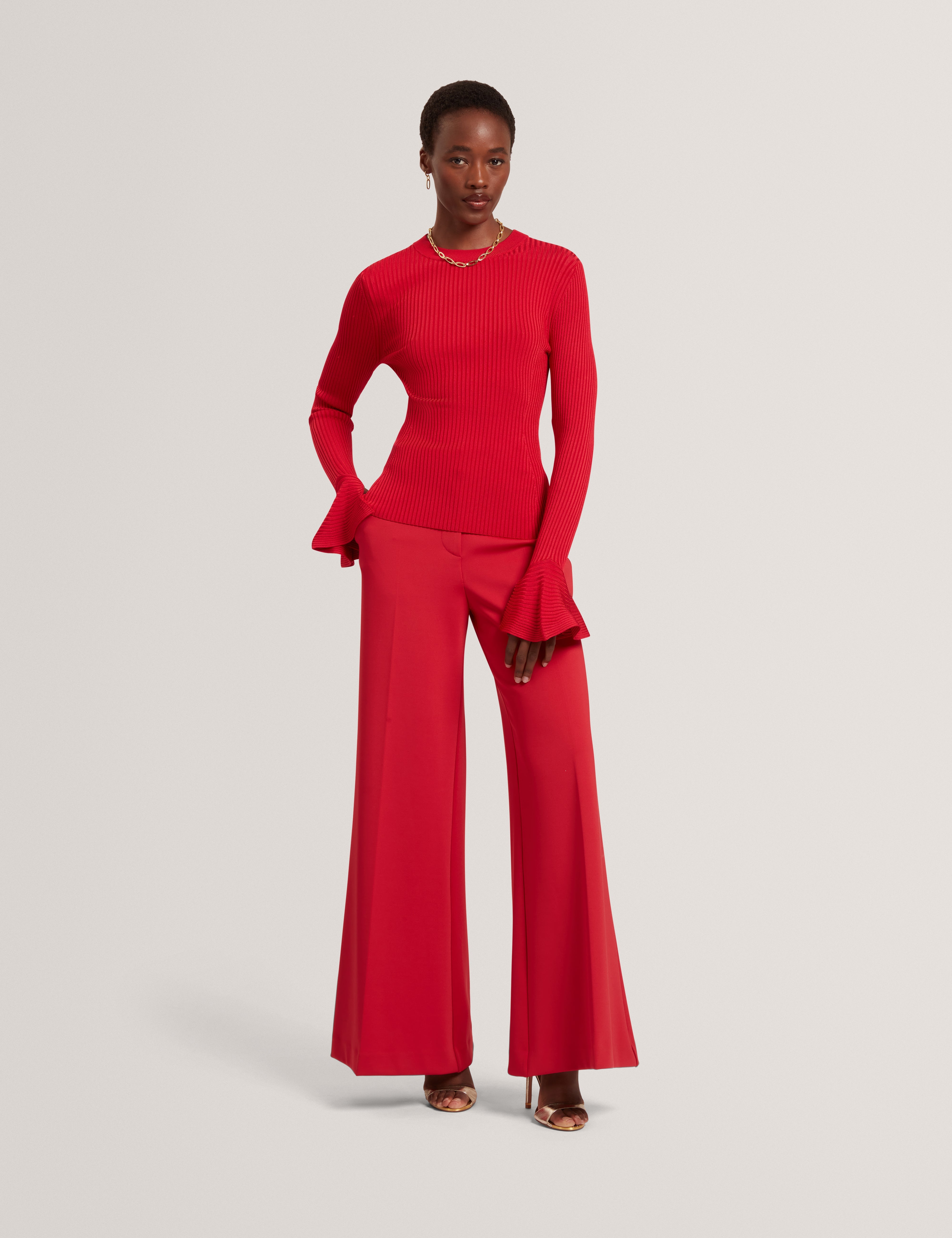 Eljoan Fitted Knitted Long Sleeve Top Dk-Red