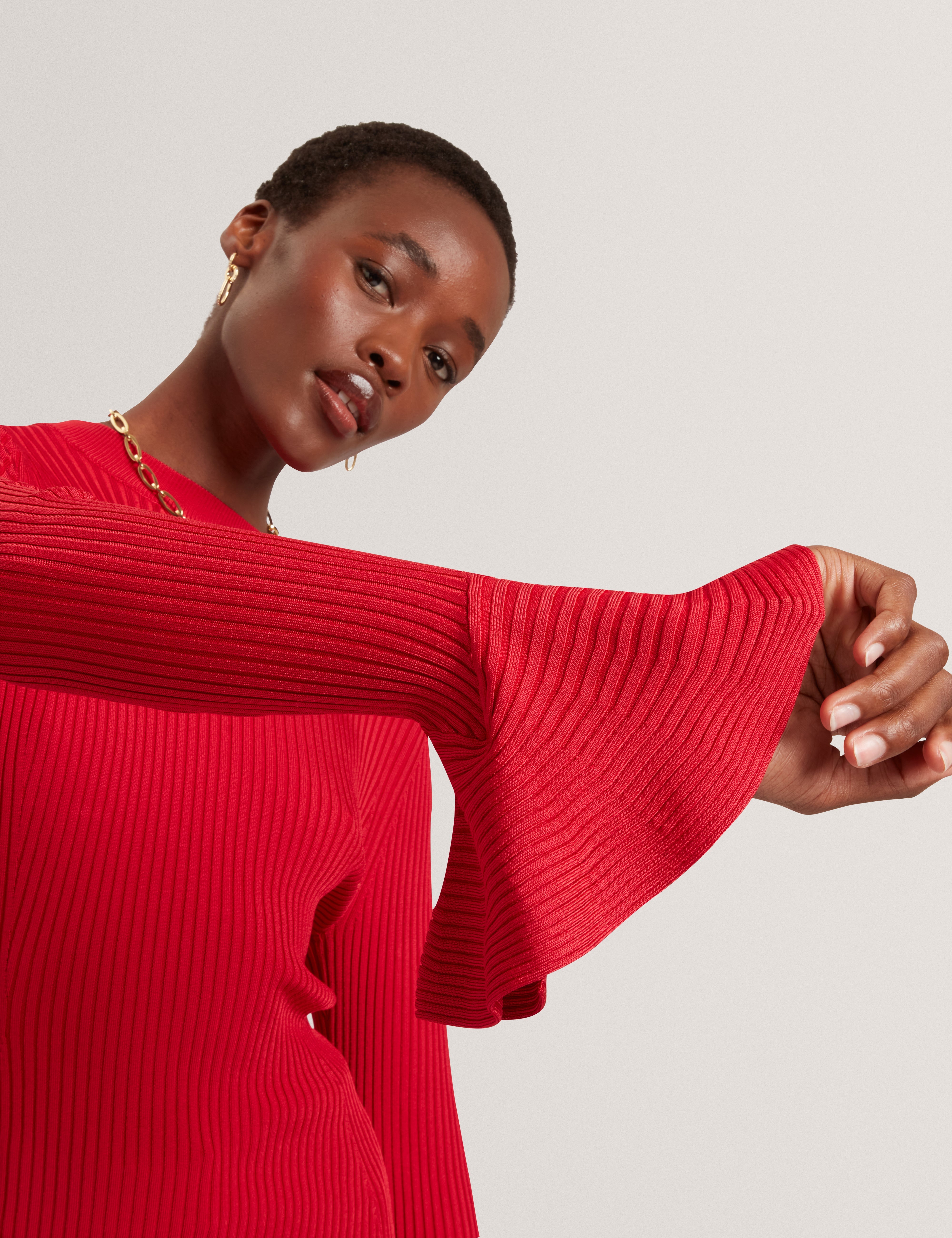 Eljoan Fitted Knitted Long Sleeve Top Dk-Red