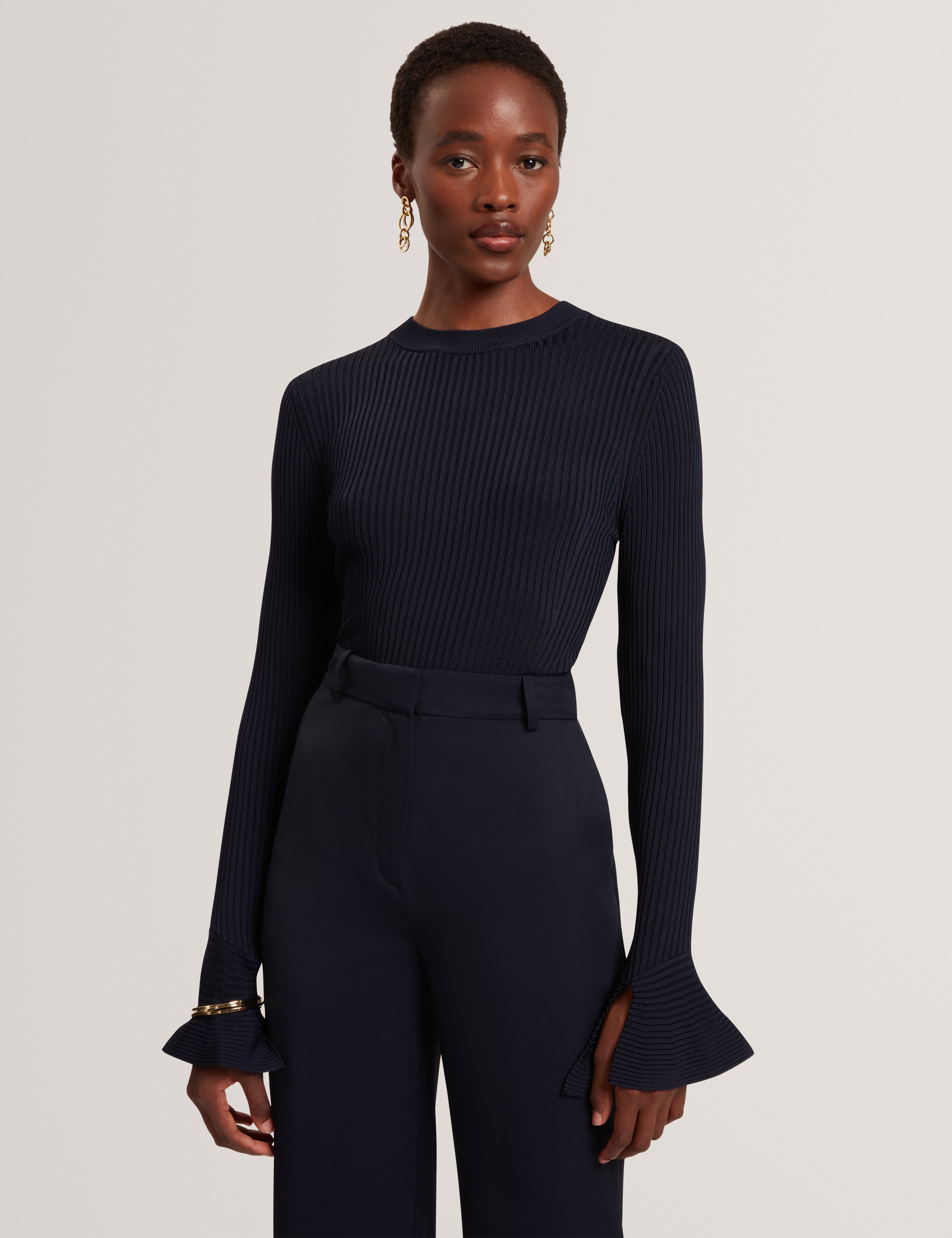 Eljoan Fitted Knitted Long Sleeve Top Navy