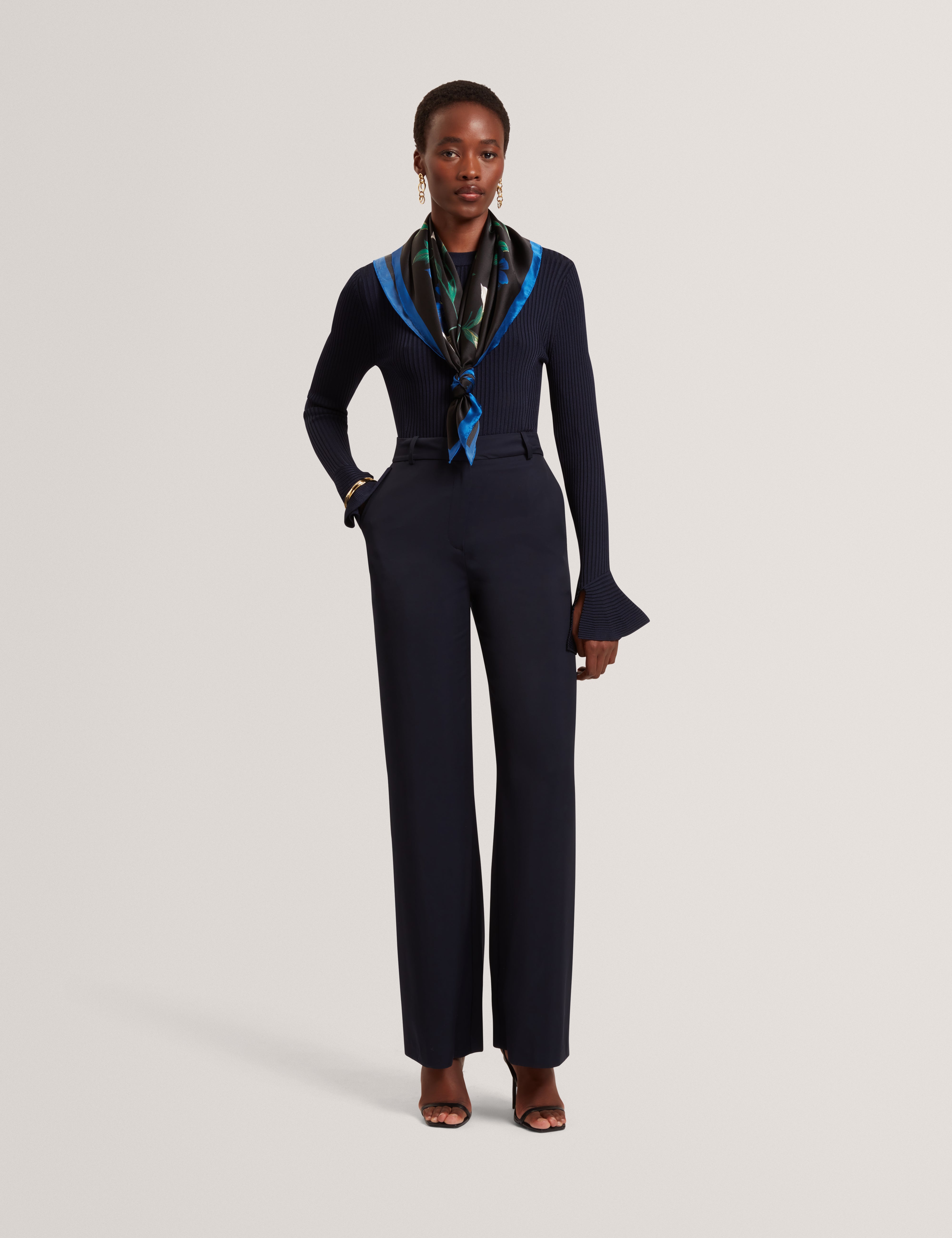 Eljoan Fitted Knitted Long Sleeve Top Navy