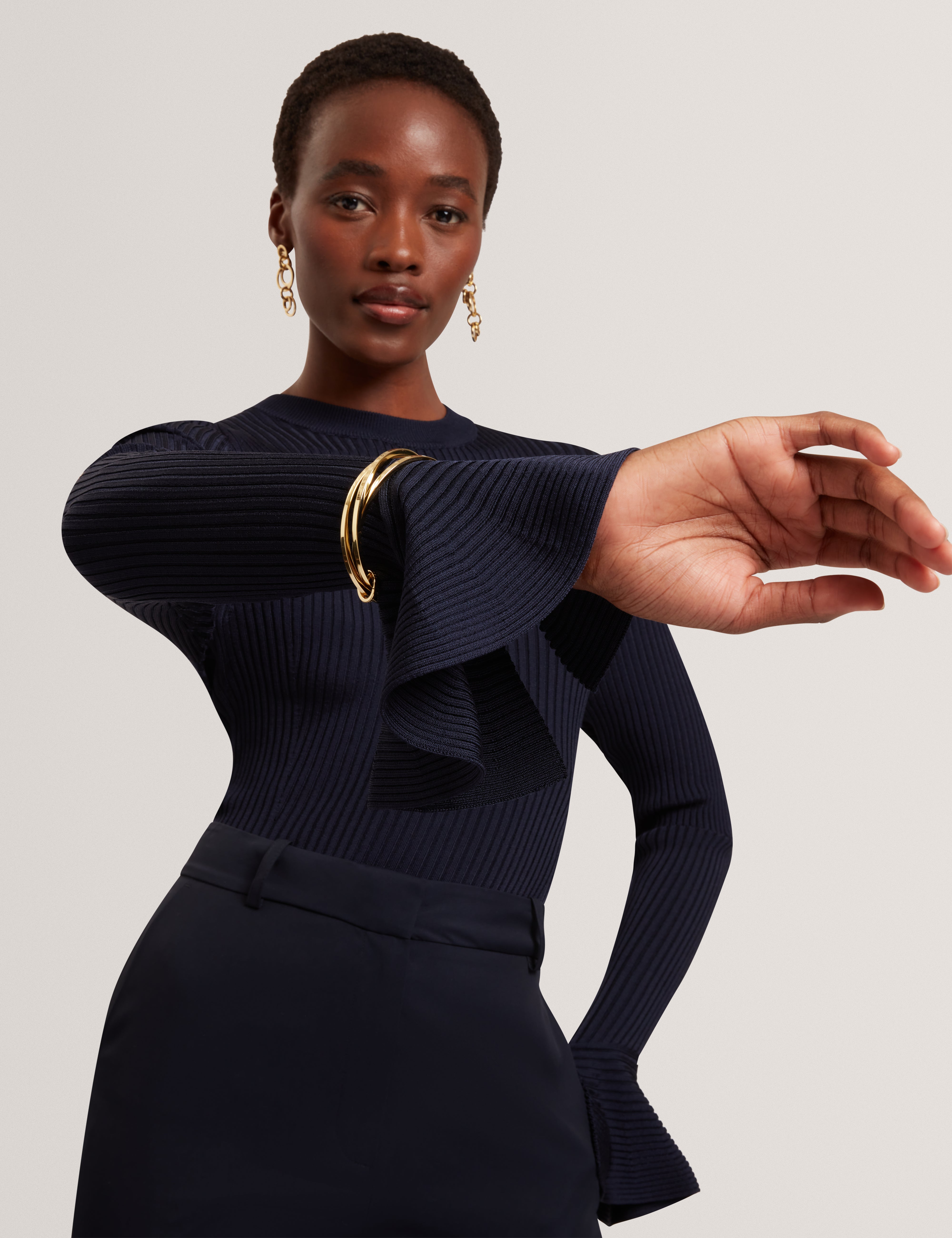 Eljoan Fitted Knitted Long Sleeve Top Navy