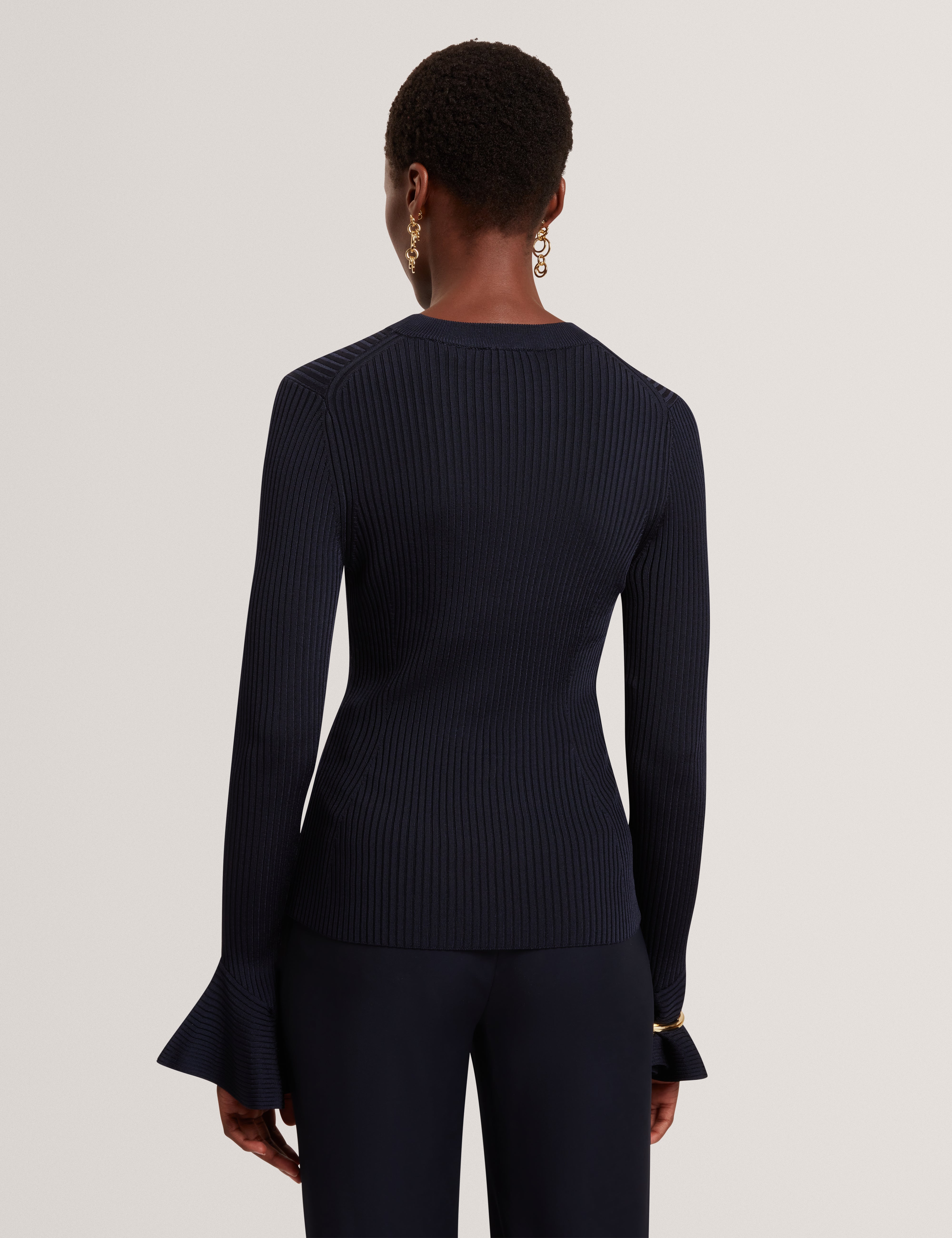 Eljoan Fitted Knitted Long Sleeve Top Navy