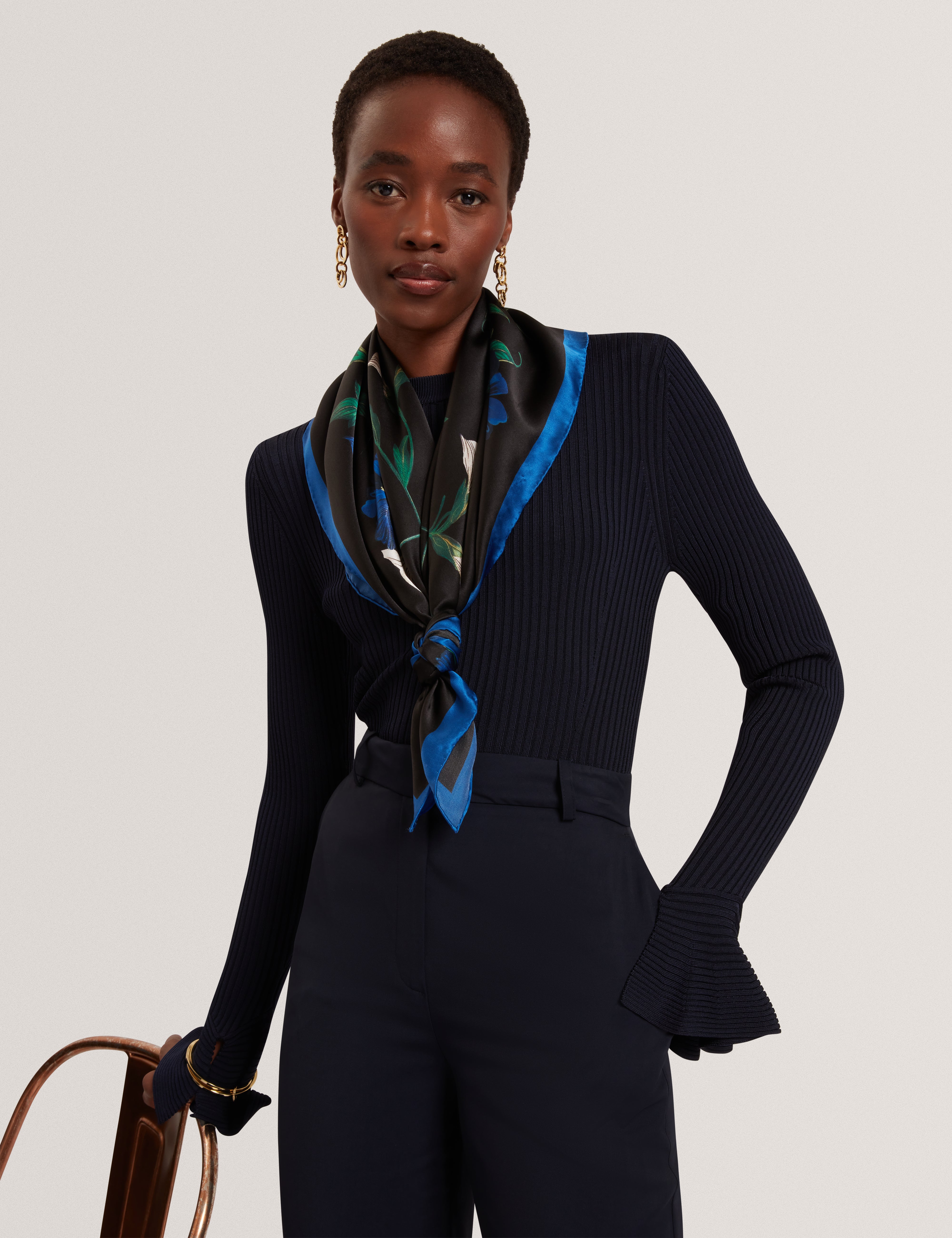 Eljoan Fitted Knitted Long Sleeve Top Navy