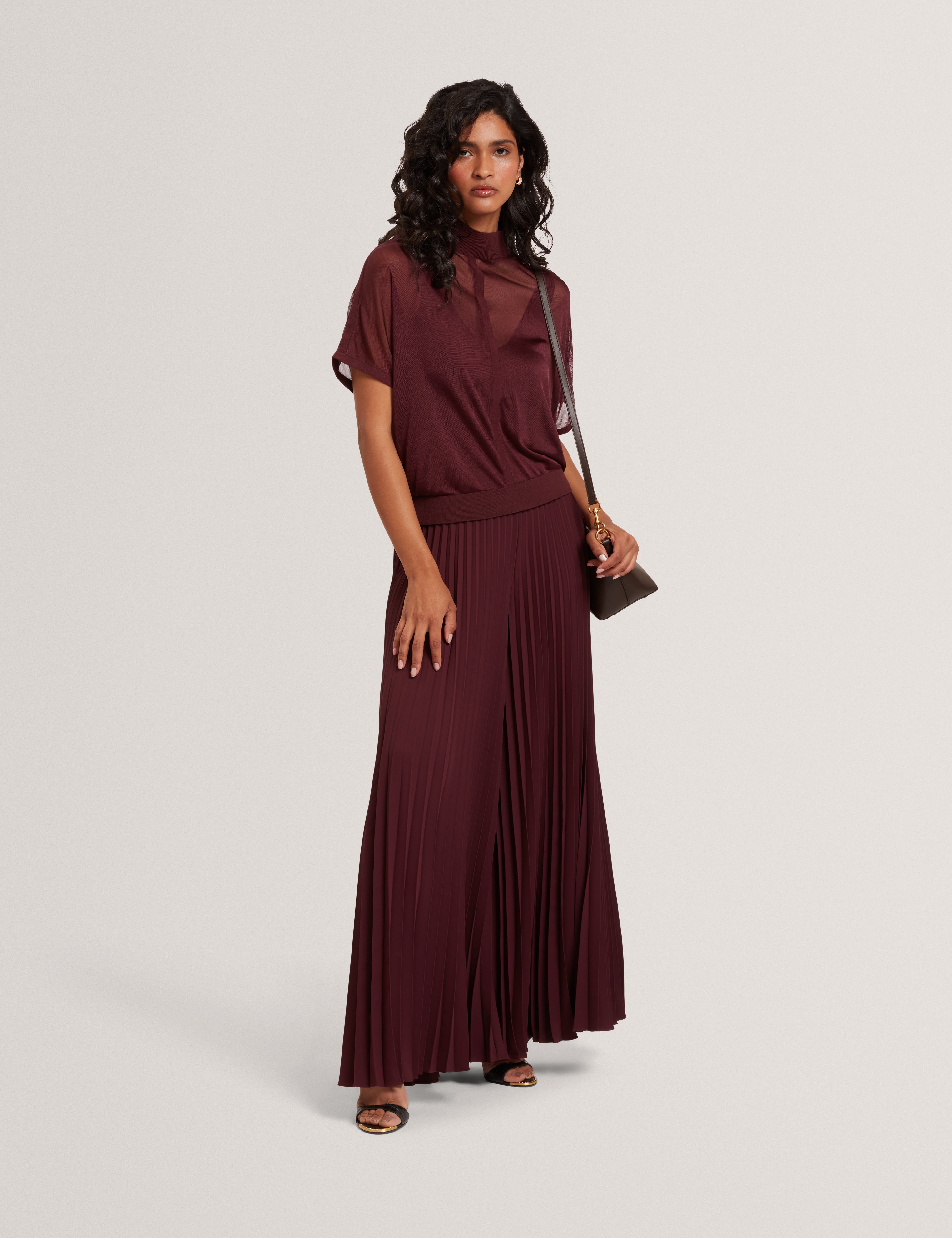 Ibissa Knitted Top With Sheer Detailing Oxblood