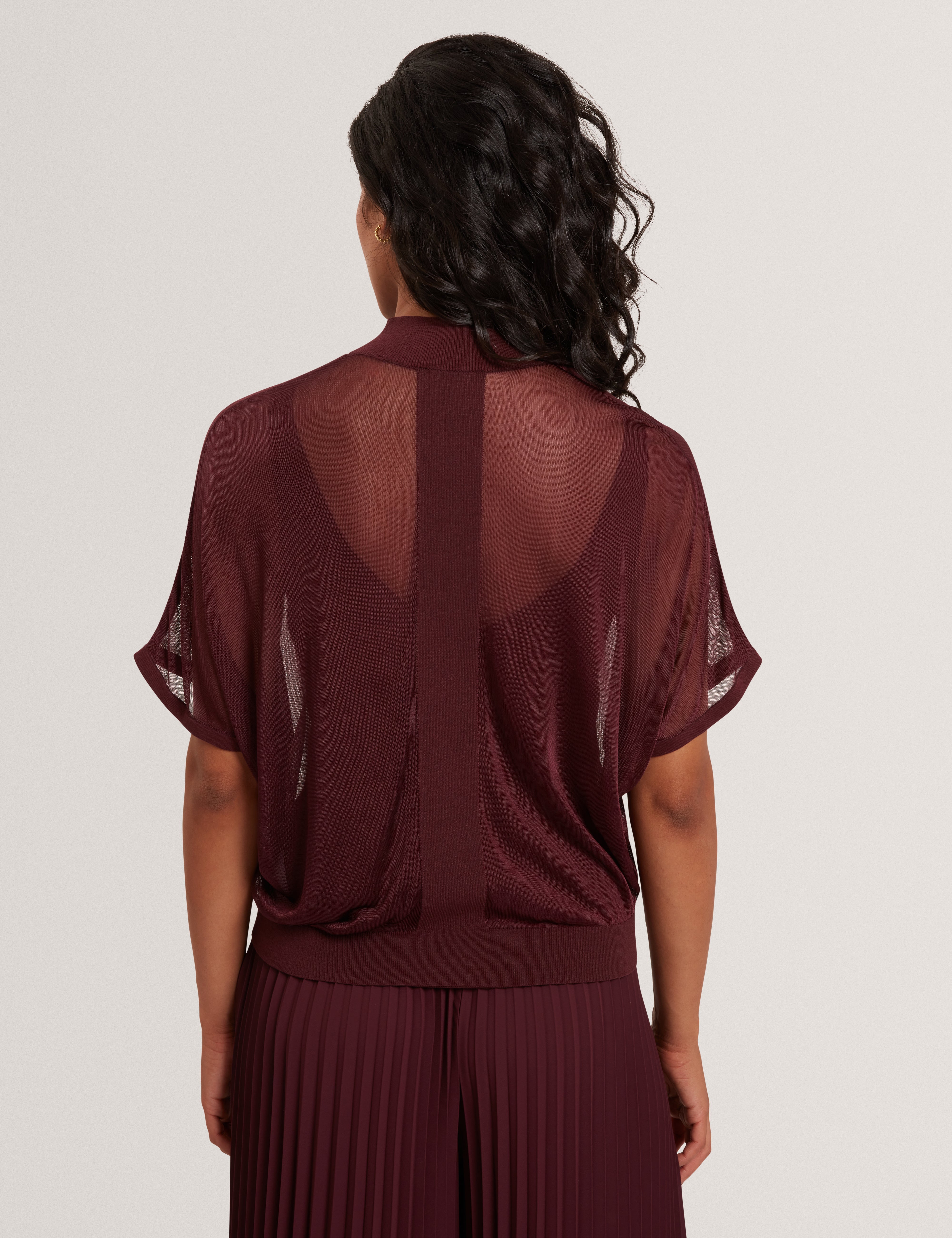 Ibissa Knitted Top With Sheer Detailing Oxblood