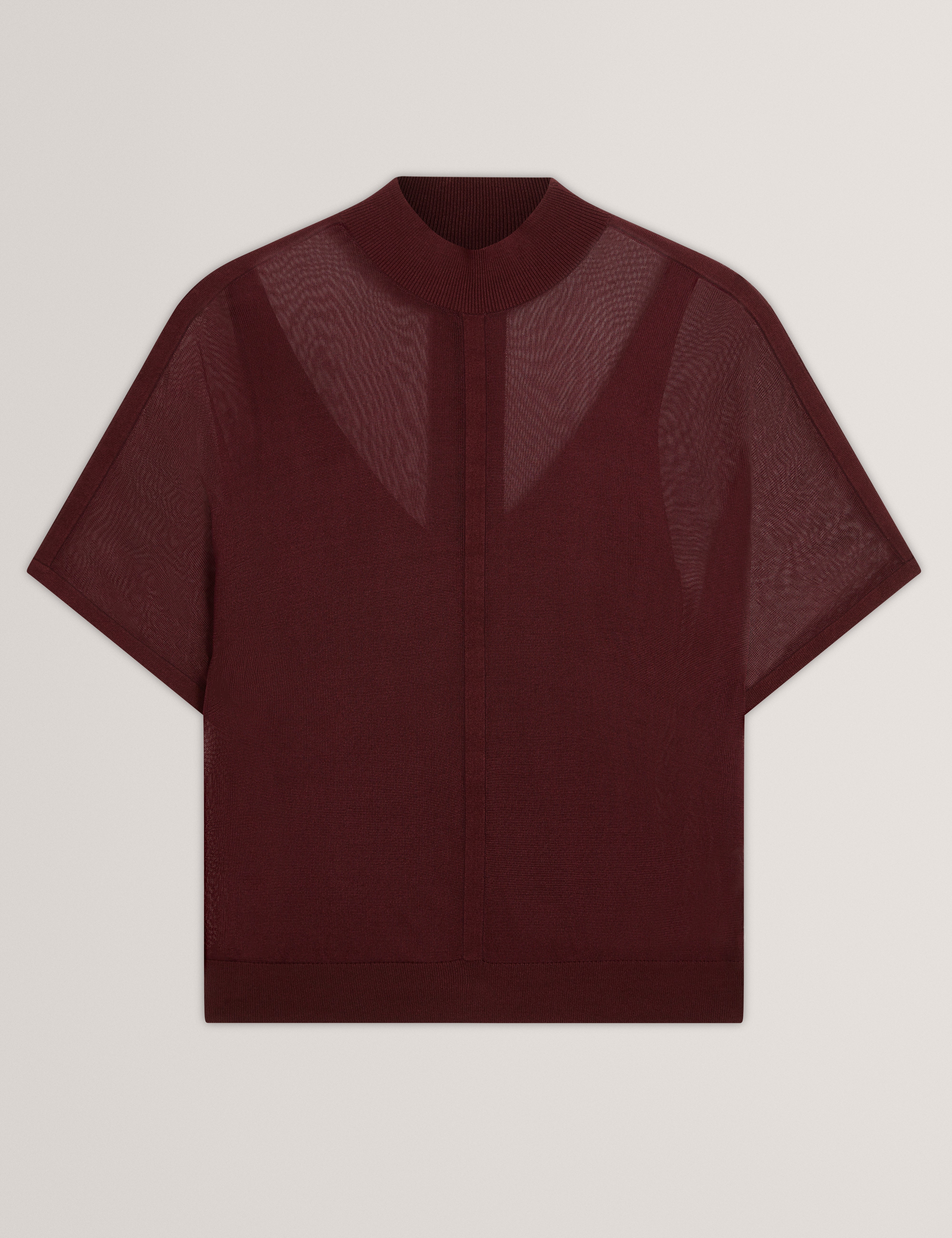 Ibissa Knitted Top With Sheer Detailing Oxblood