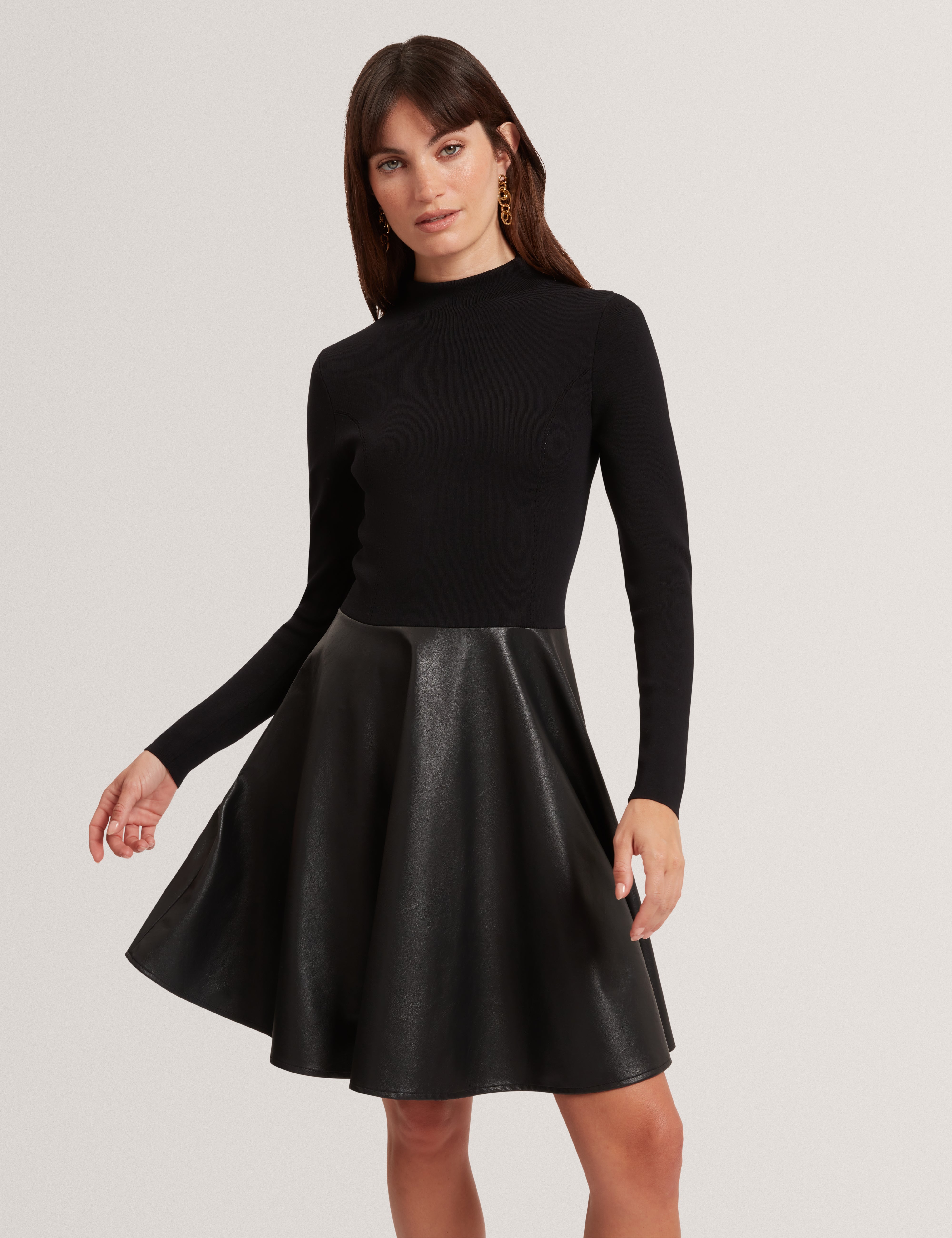 Milioa Mini Dress With Faux Leather Skirt Black