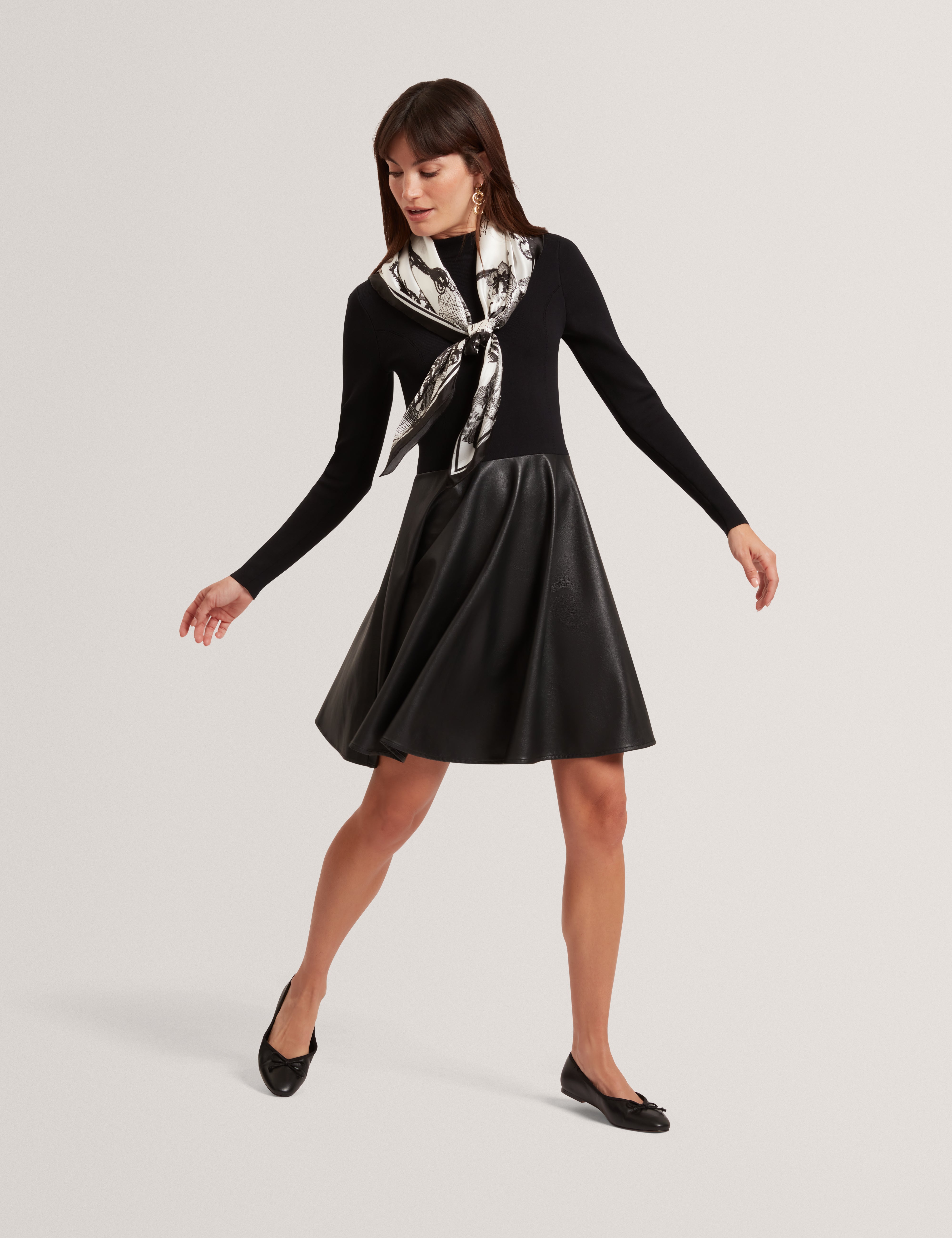 Milioa Mini Dress With Faux Leather Skirt Black