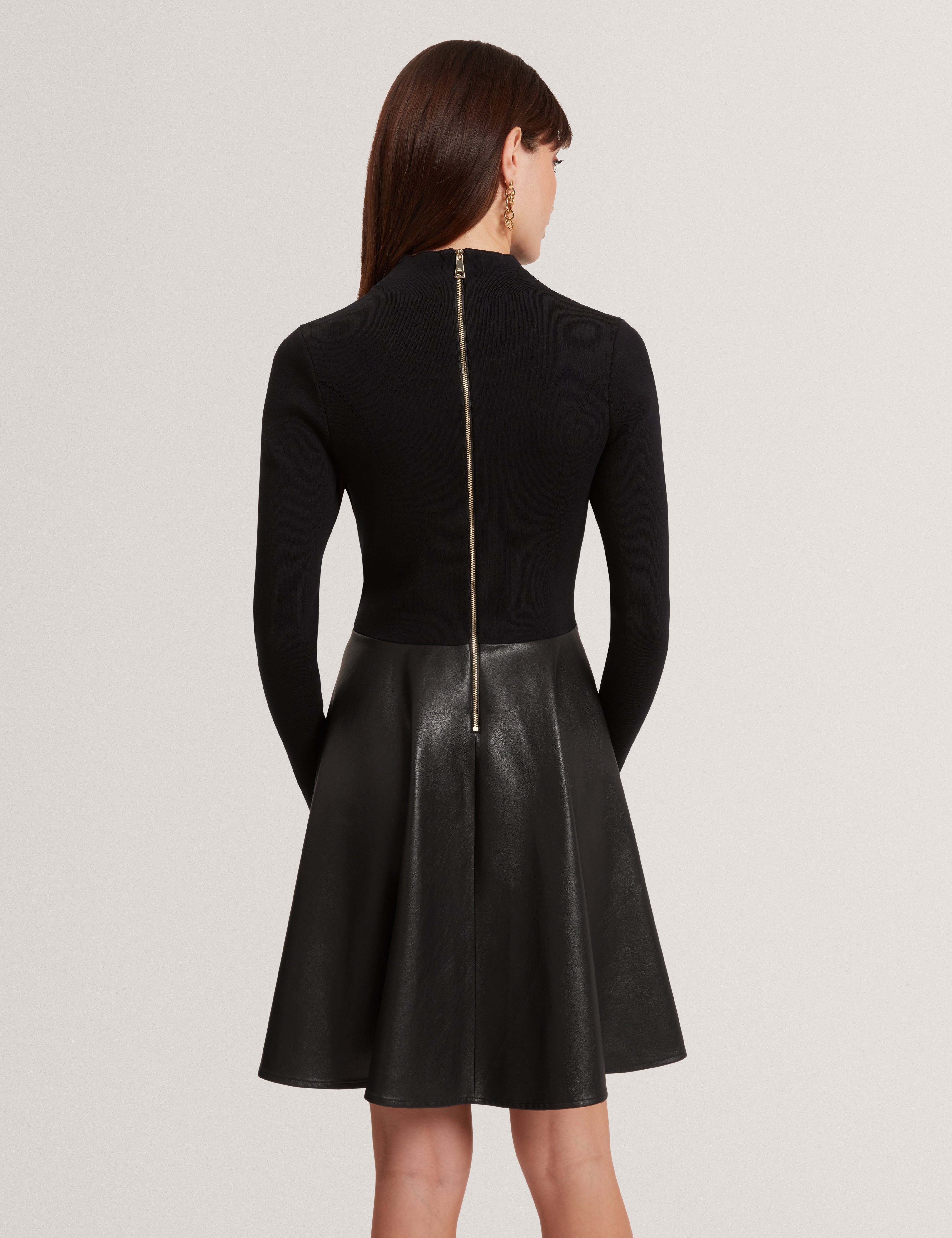 Milioa Mini Dress With Faux Leather Skirt Black