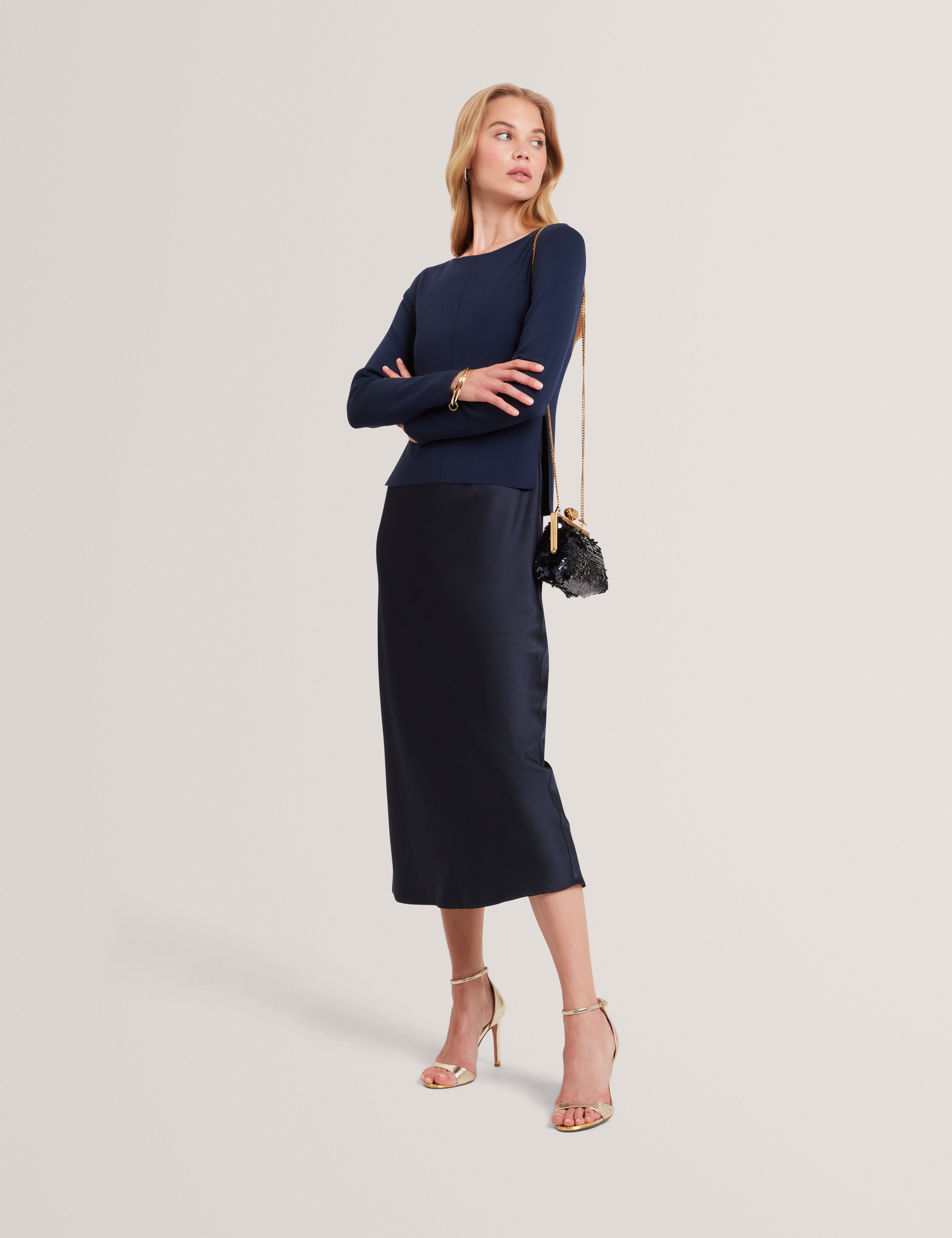Machar 2 In 1 Knitted Top With Slip Dress Navy