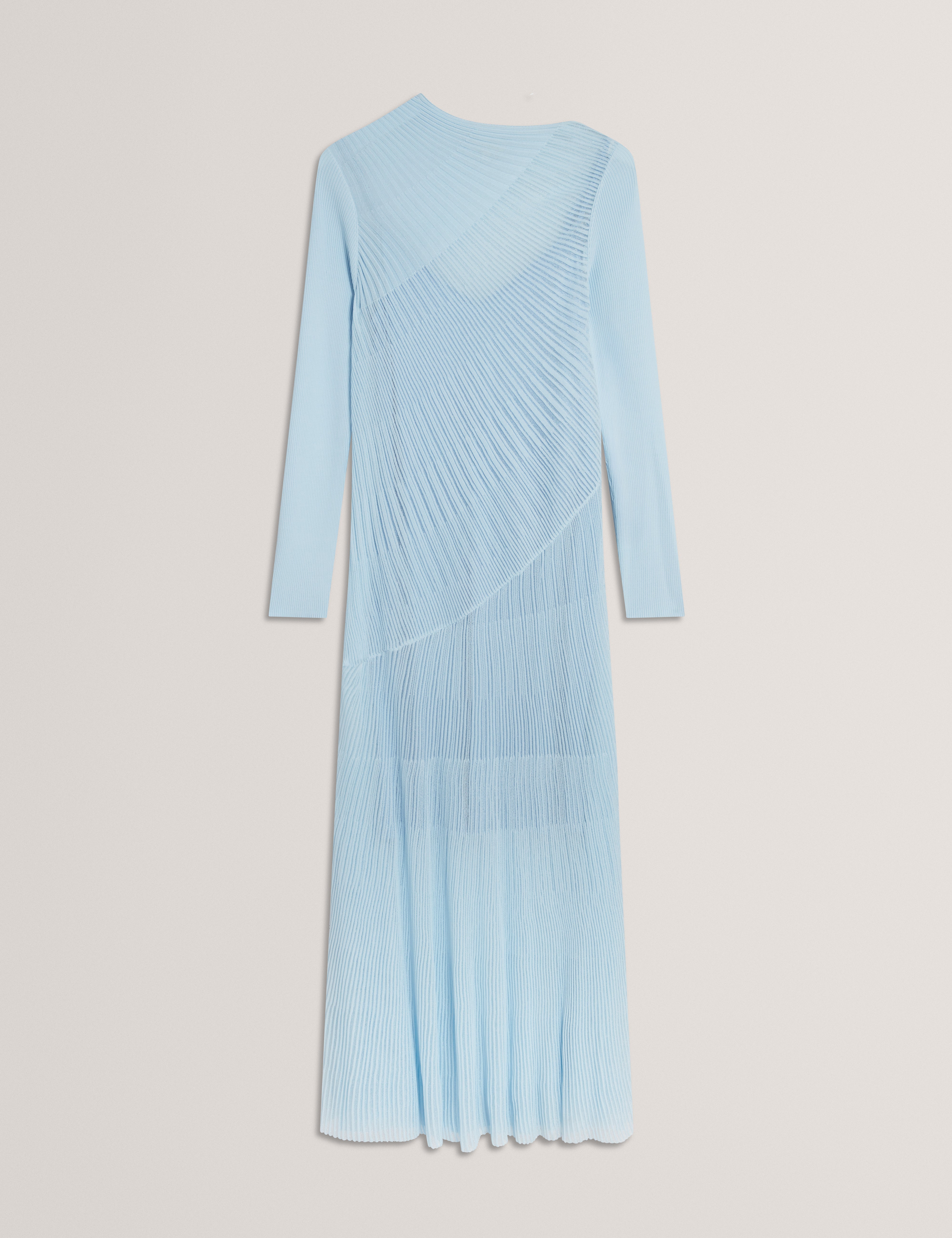 Occasa Long Sleeve Sheer Detail Knitted Midi Dress Pl-Blue