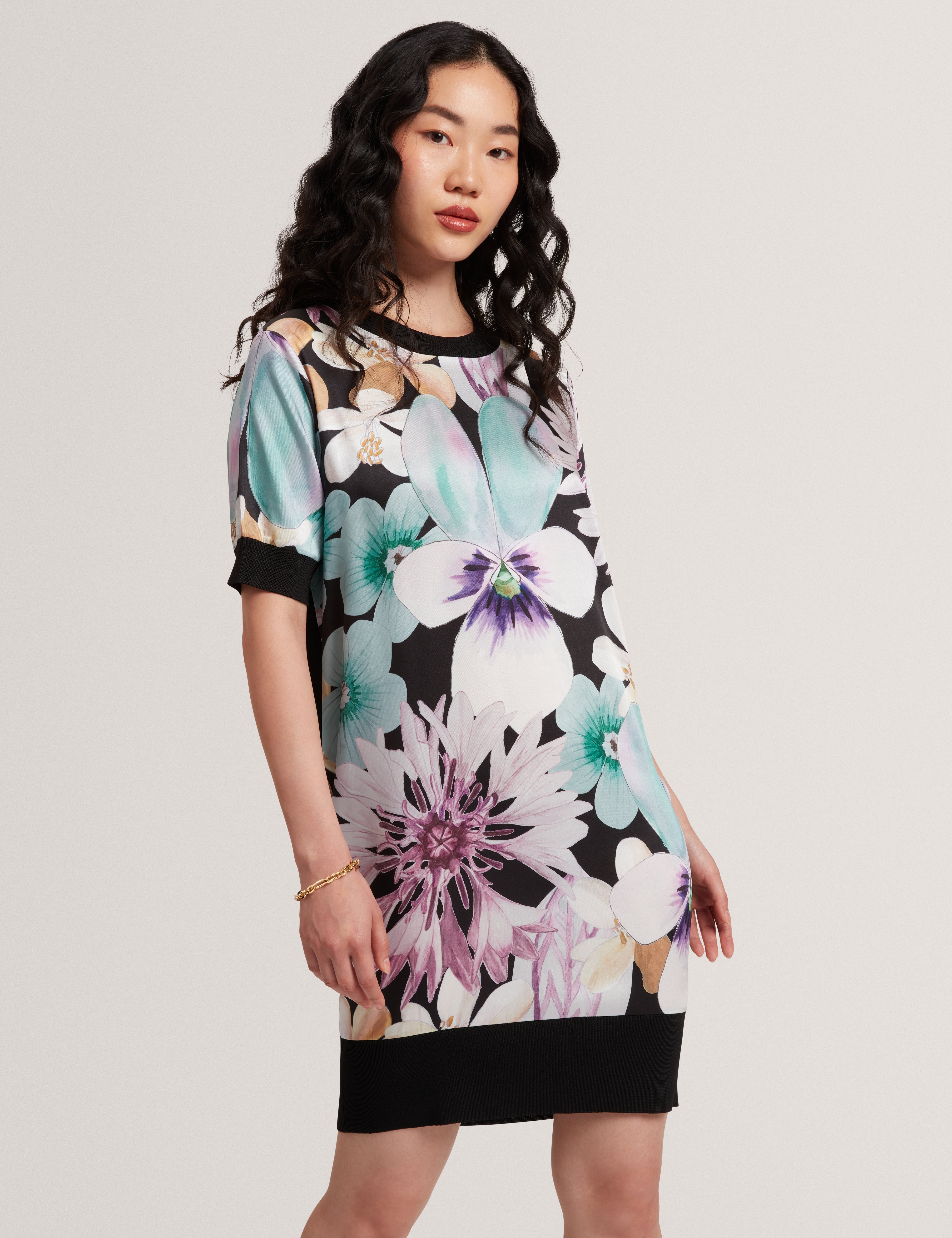 Maala Printed Woven Front Boxy Dress Black