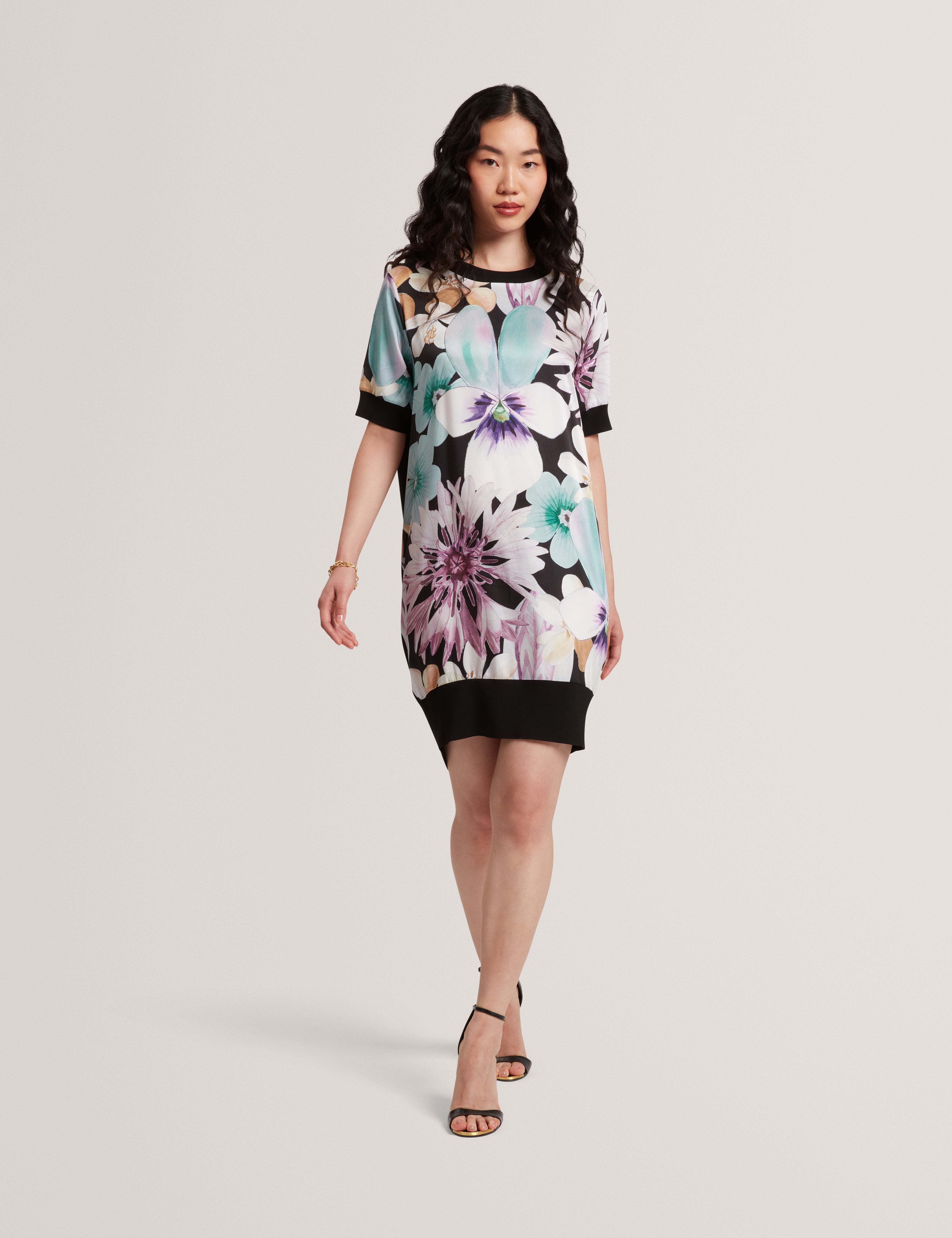 Maala Printed Woven Front Boxy Dress Black