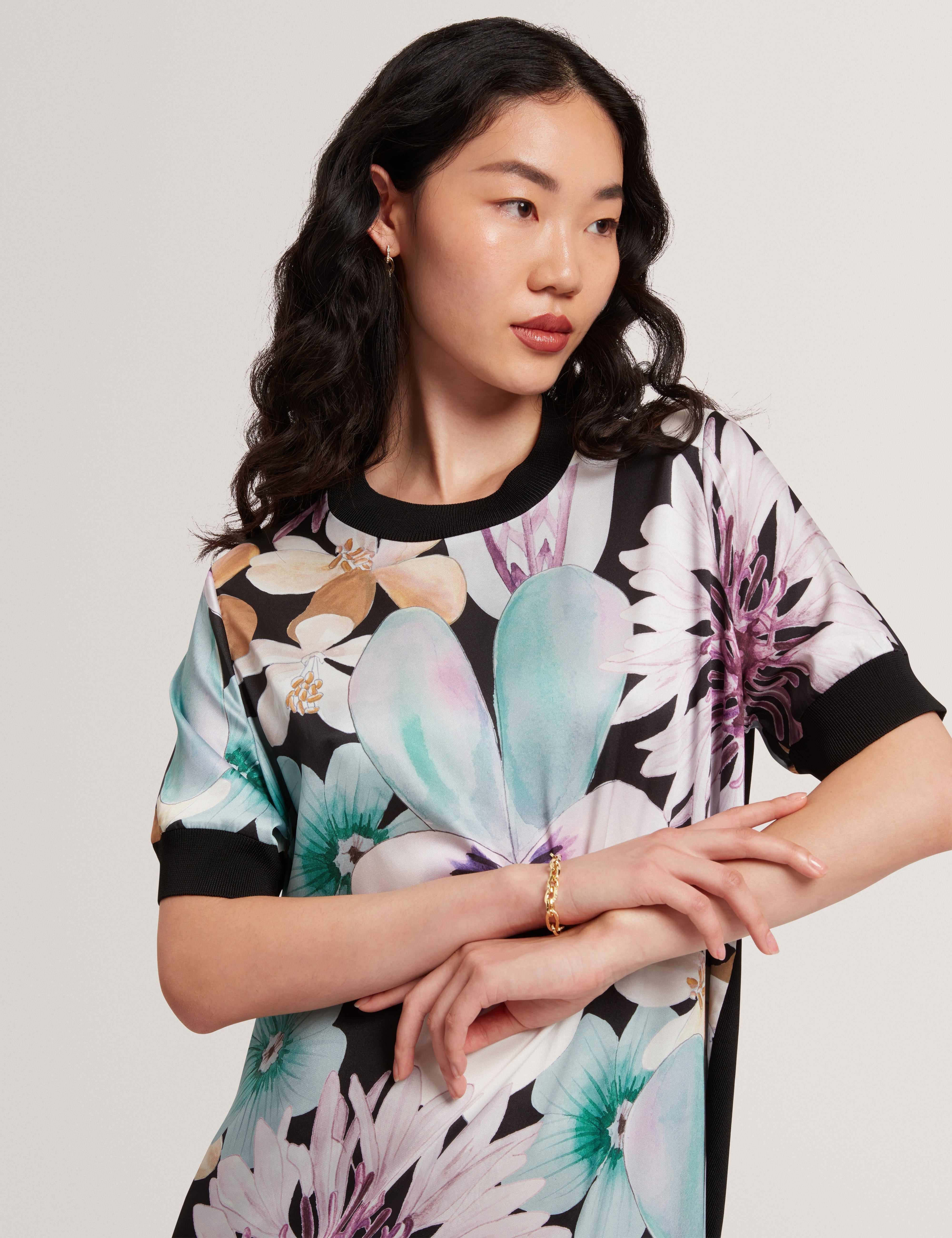 Maala Printed Woven Front Boxy Dress Black