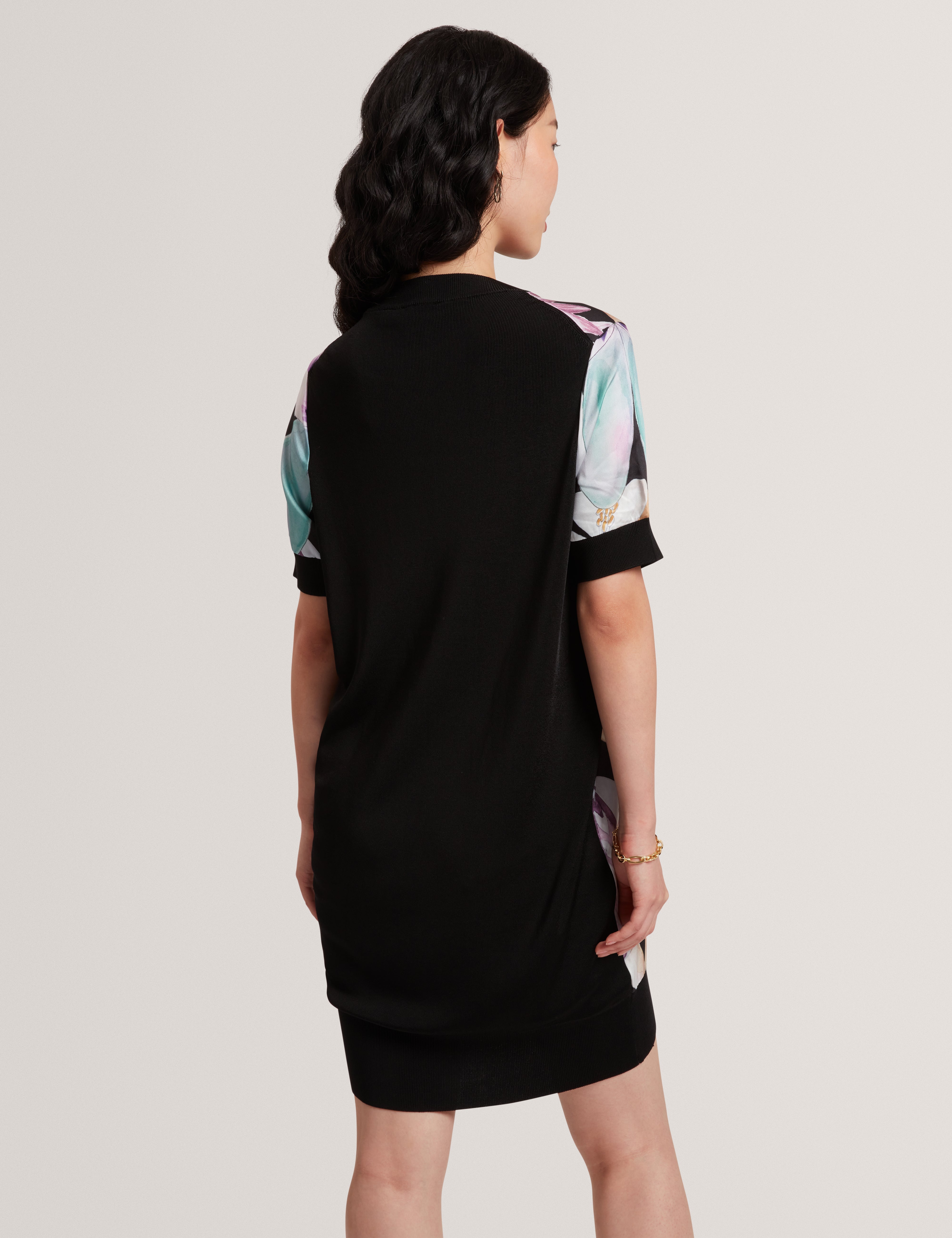 Maala Printed Woven Front Boxy Dress Black