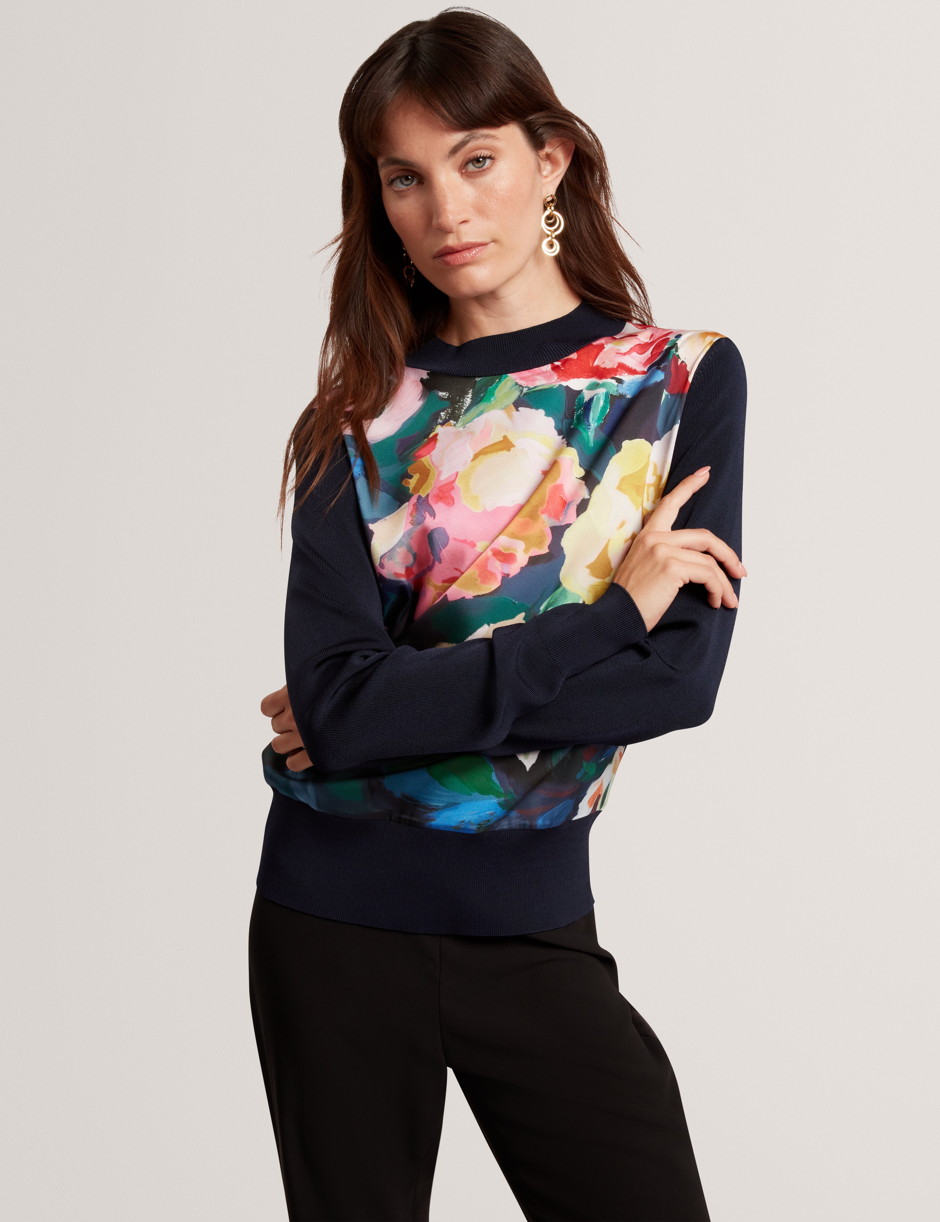 Remmiia Printed Woven Front Jumper Navy