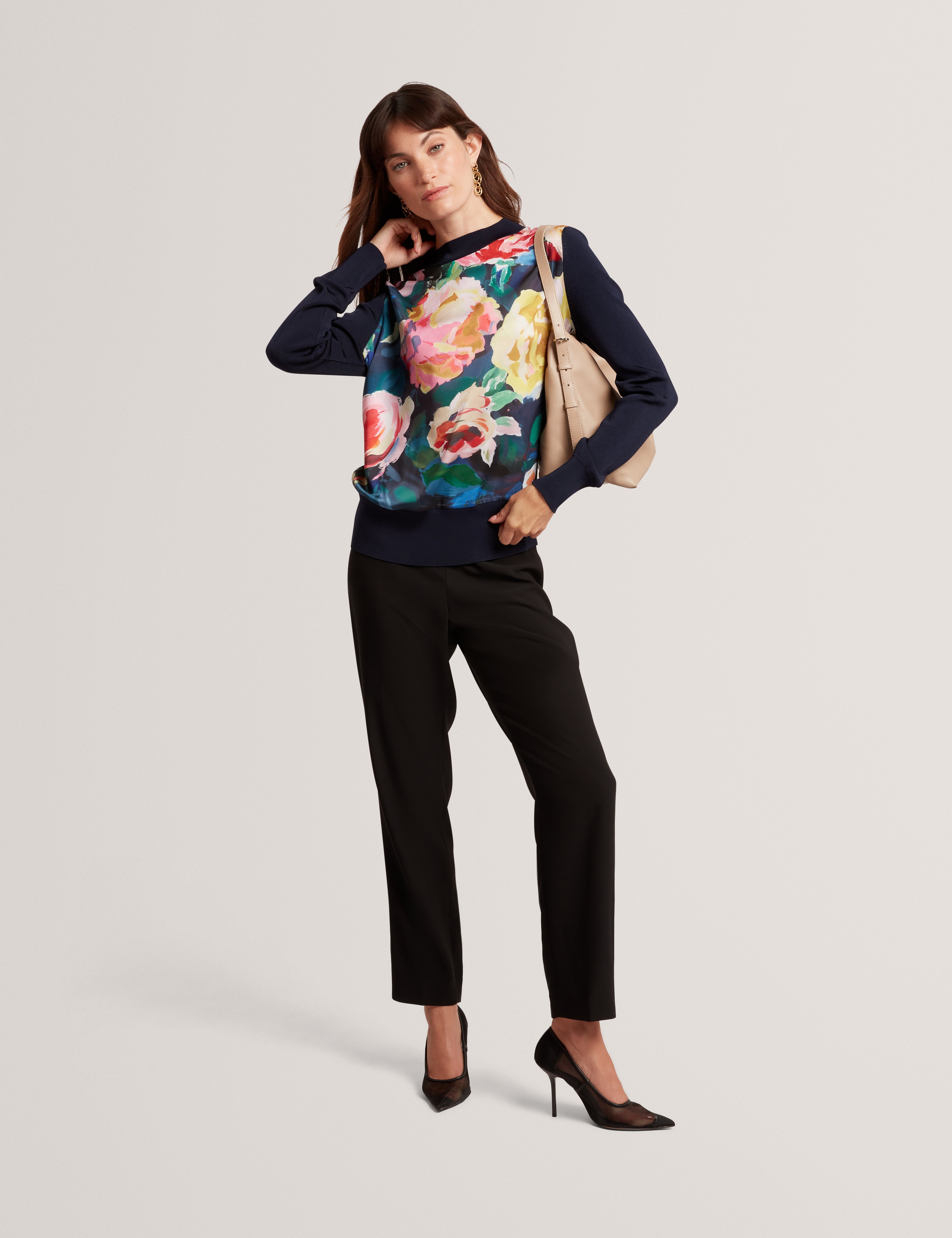 Remmiia Printed Woven Front Jumper Navy