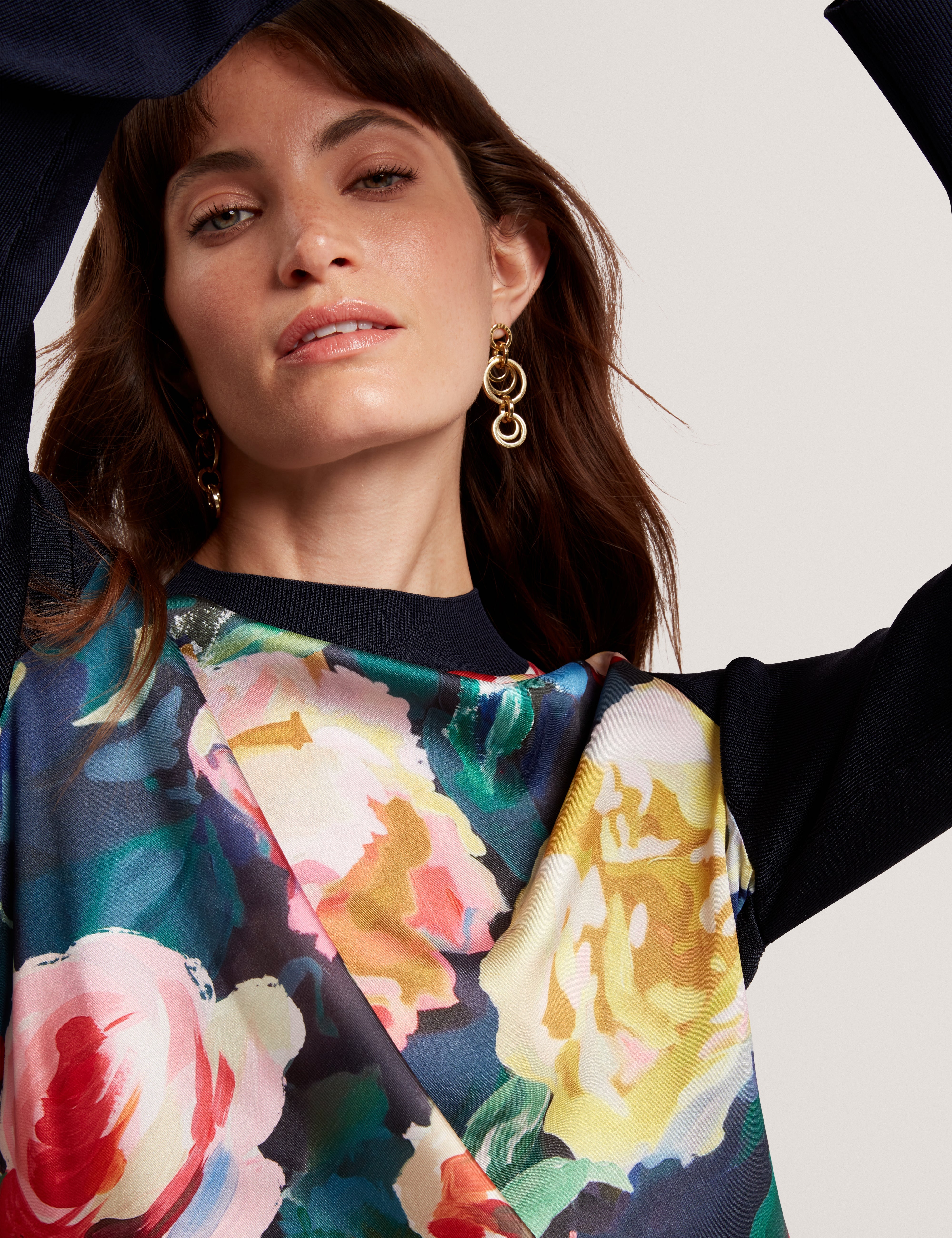 Remmiia Printed Woven Front Jumper Navy