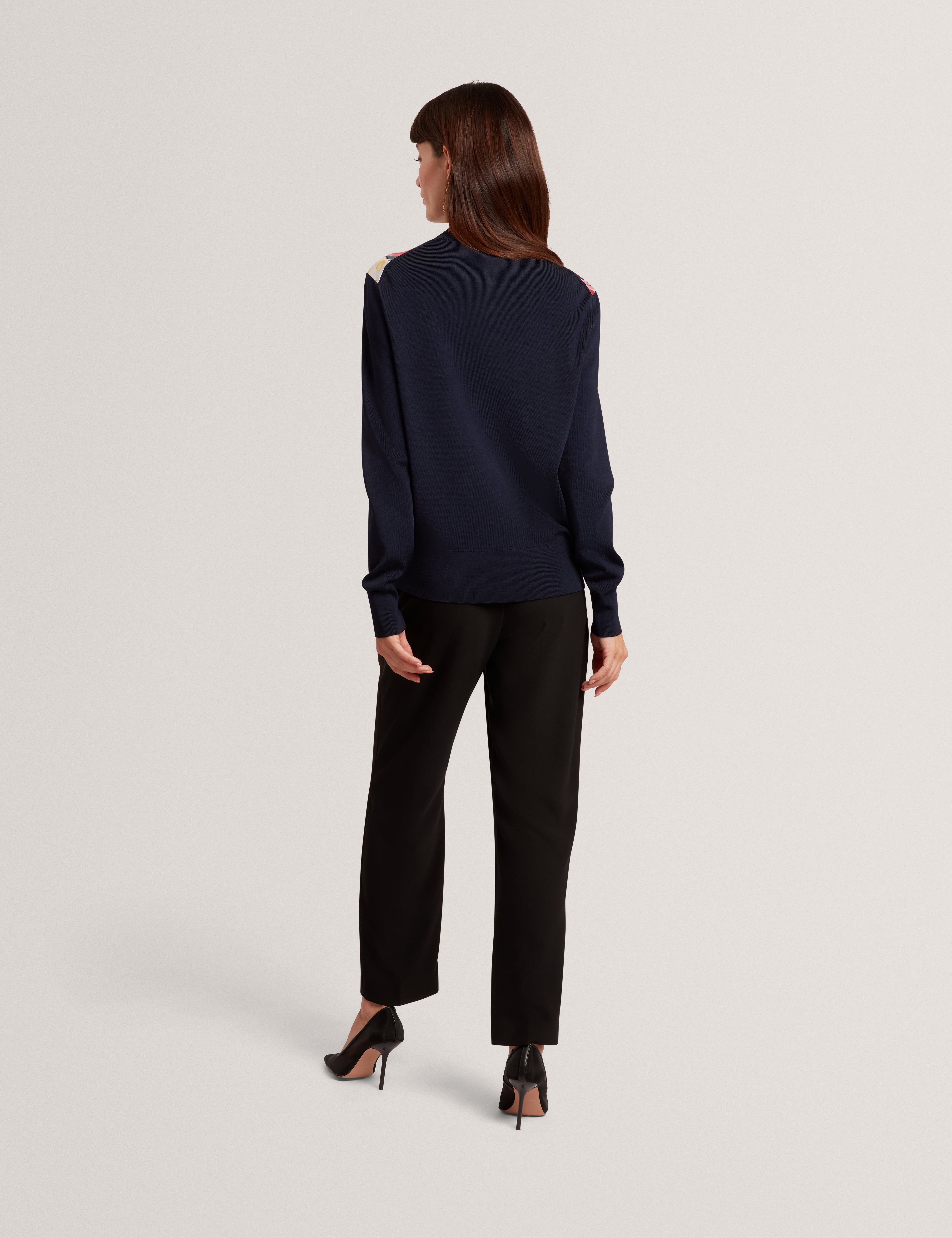 Remmiia Printed Woven Front Jumper Navy