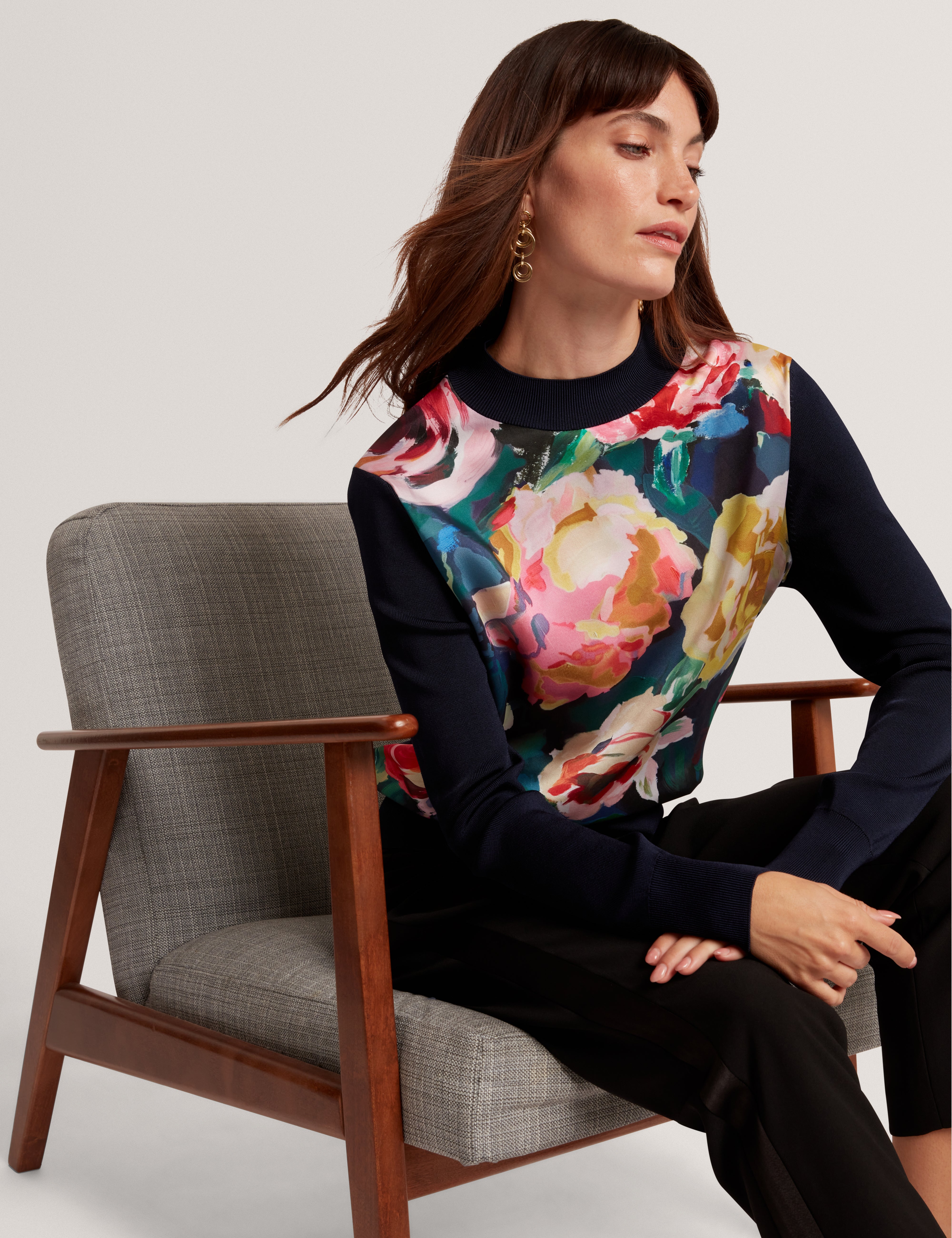 Remmiia Printed Woven Front Jumper Navy