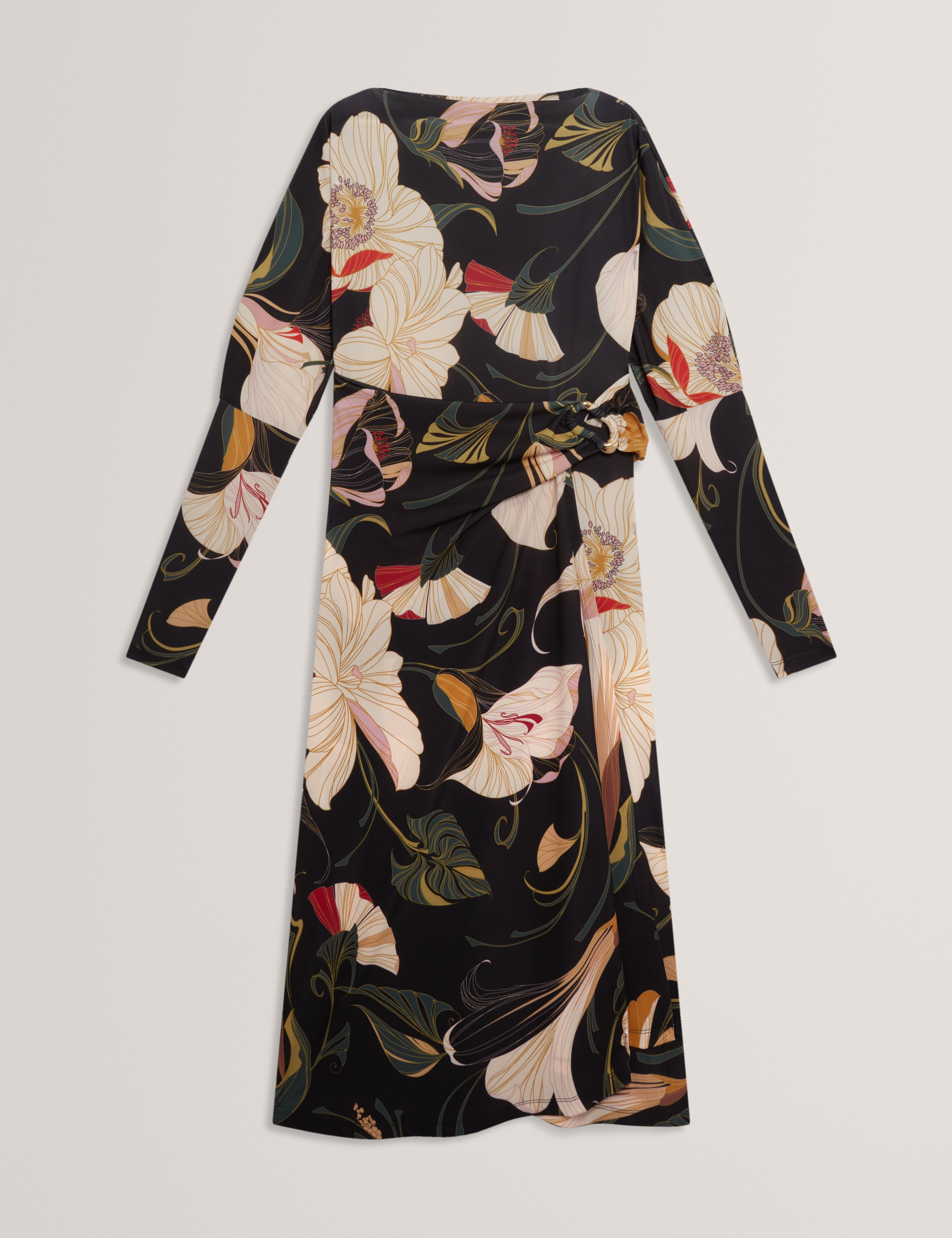 Lawria Print Wrap Midi Dress Black