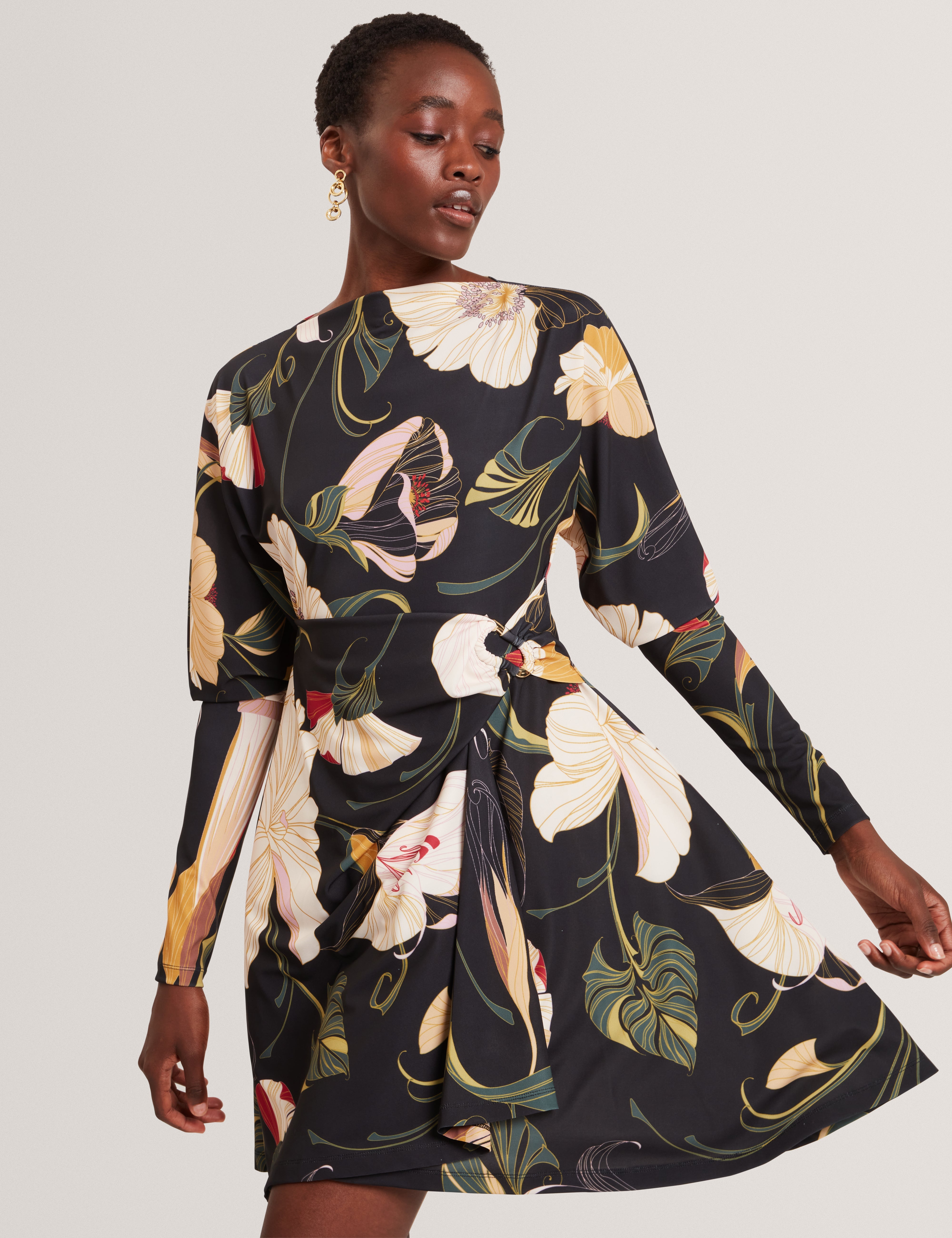 Lazira Print Wrap Mini Dress Black
