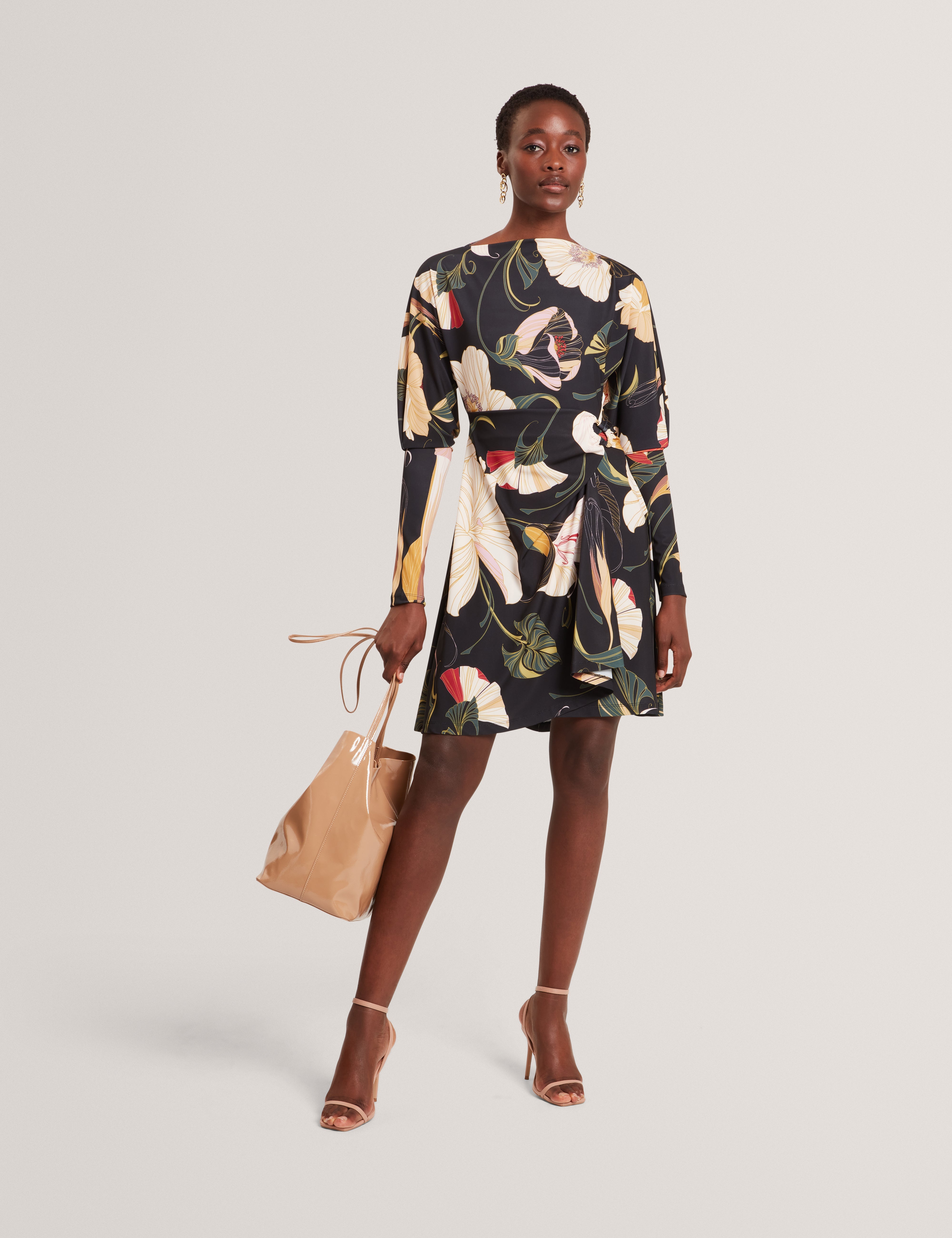 Lazira Print Wrap Mini Dress Black