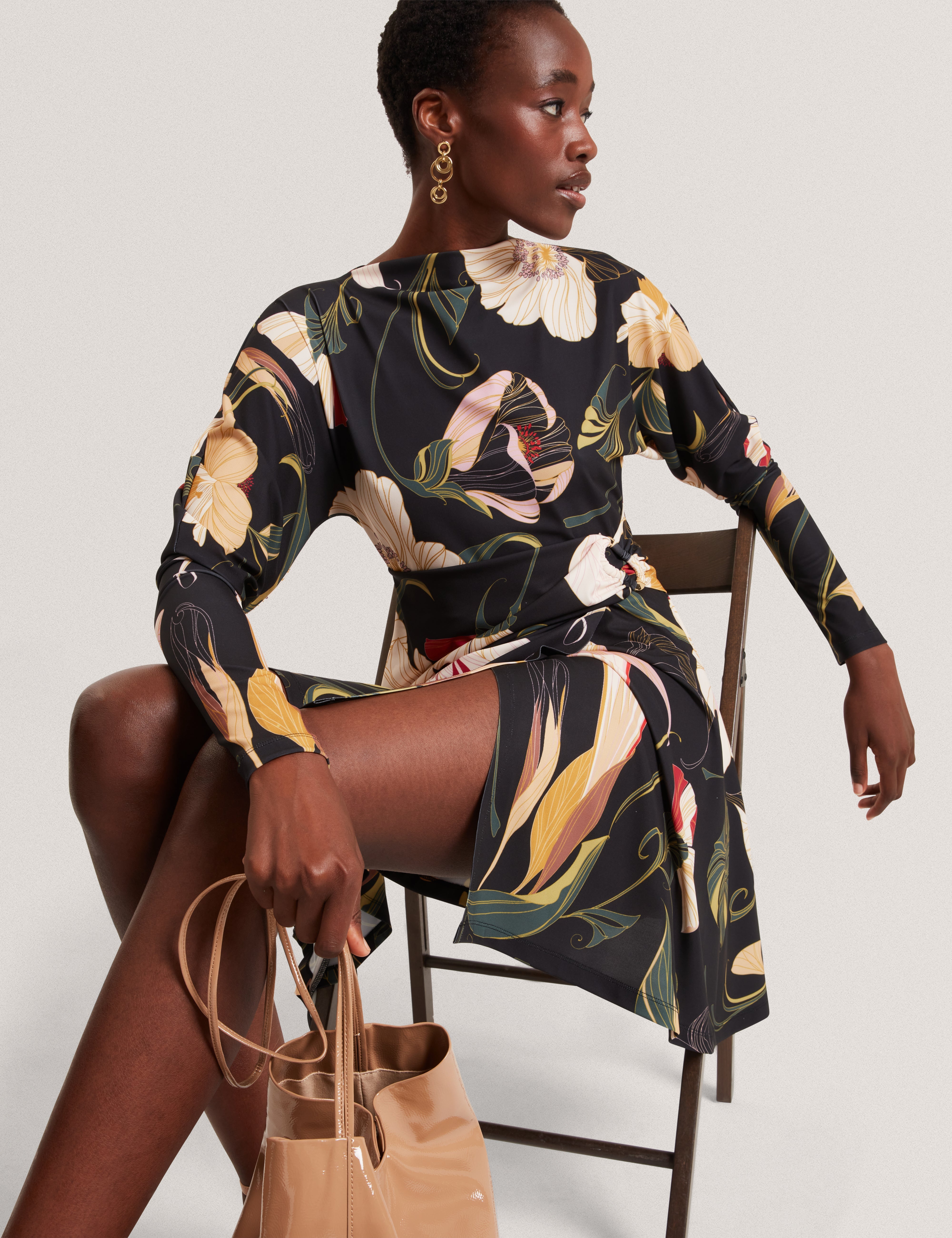 Lazira Print Wrap Mini Dress Black
