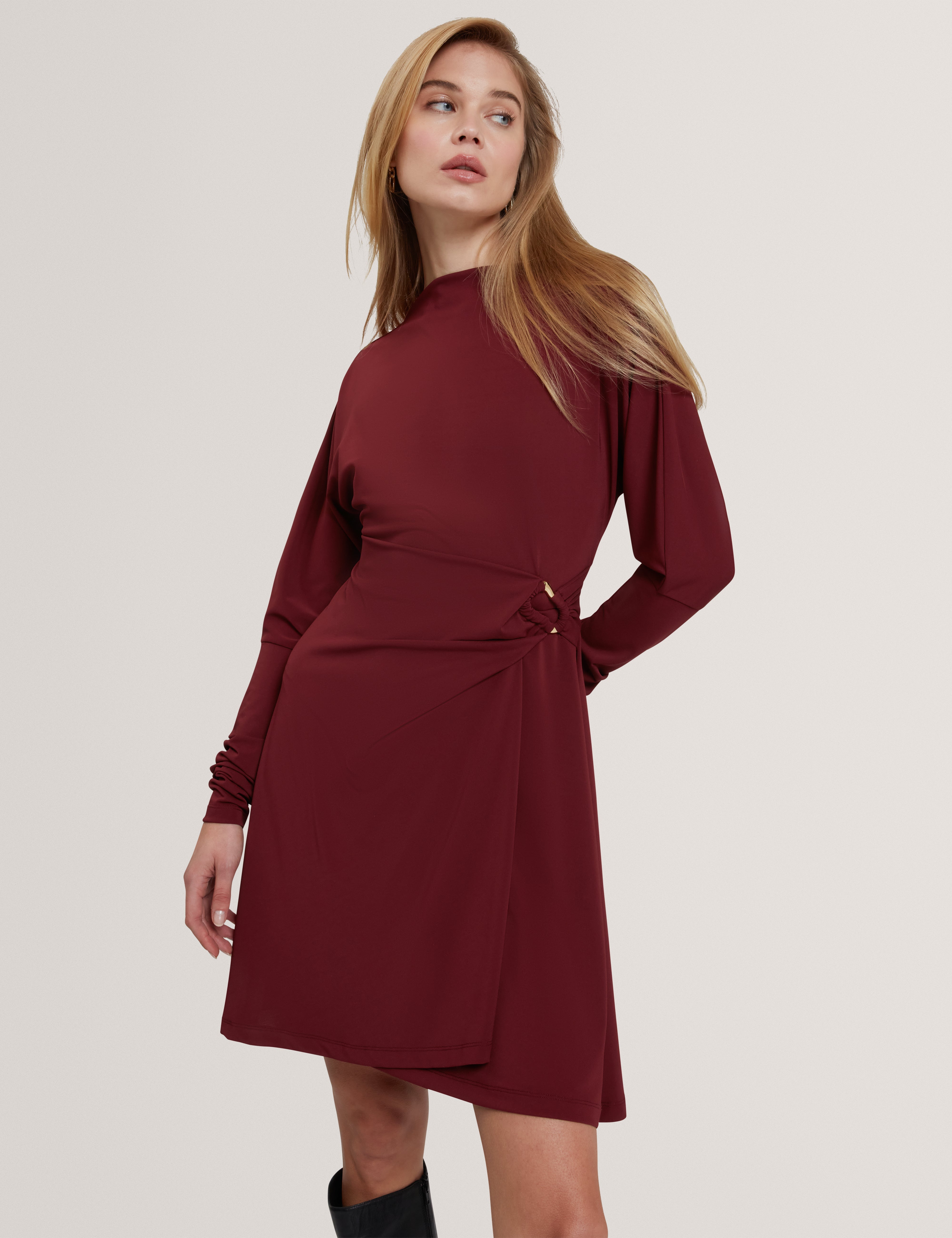 Mairiee Wrap Jersey Mini Dress Oxblood