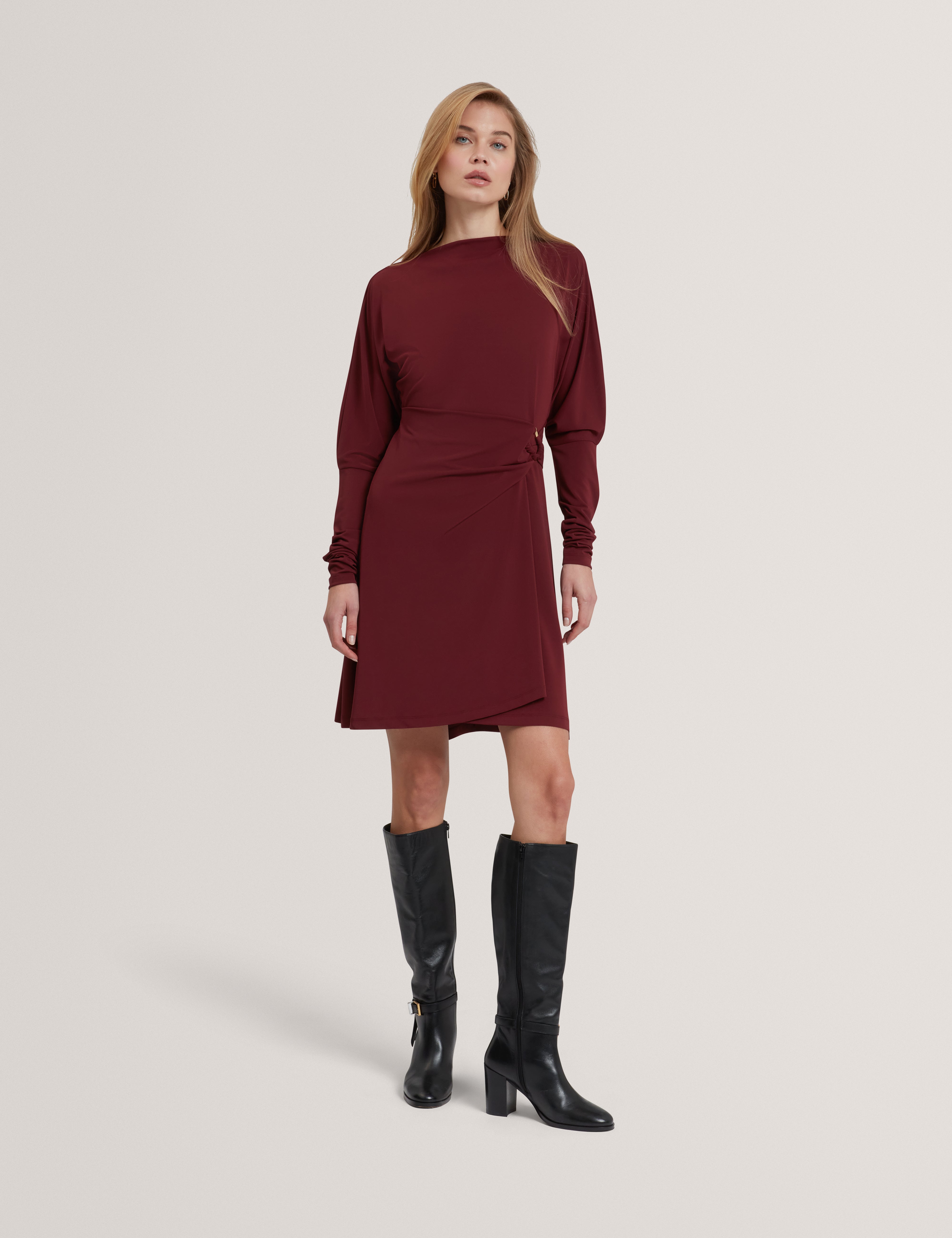 Mairiee Wrap Jersey Mini Dress Oxblood