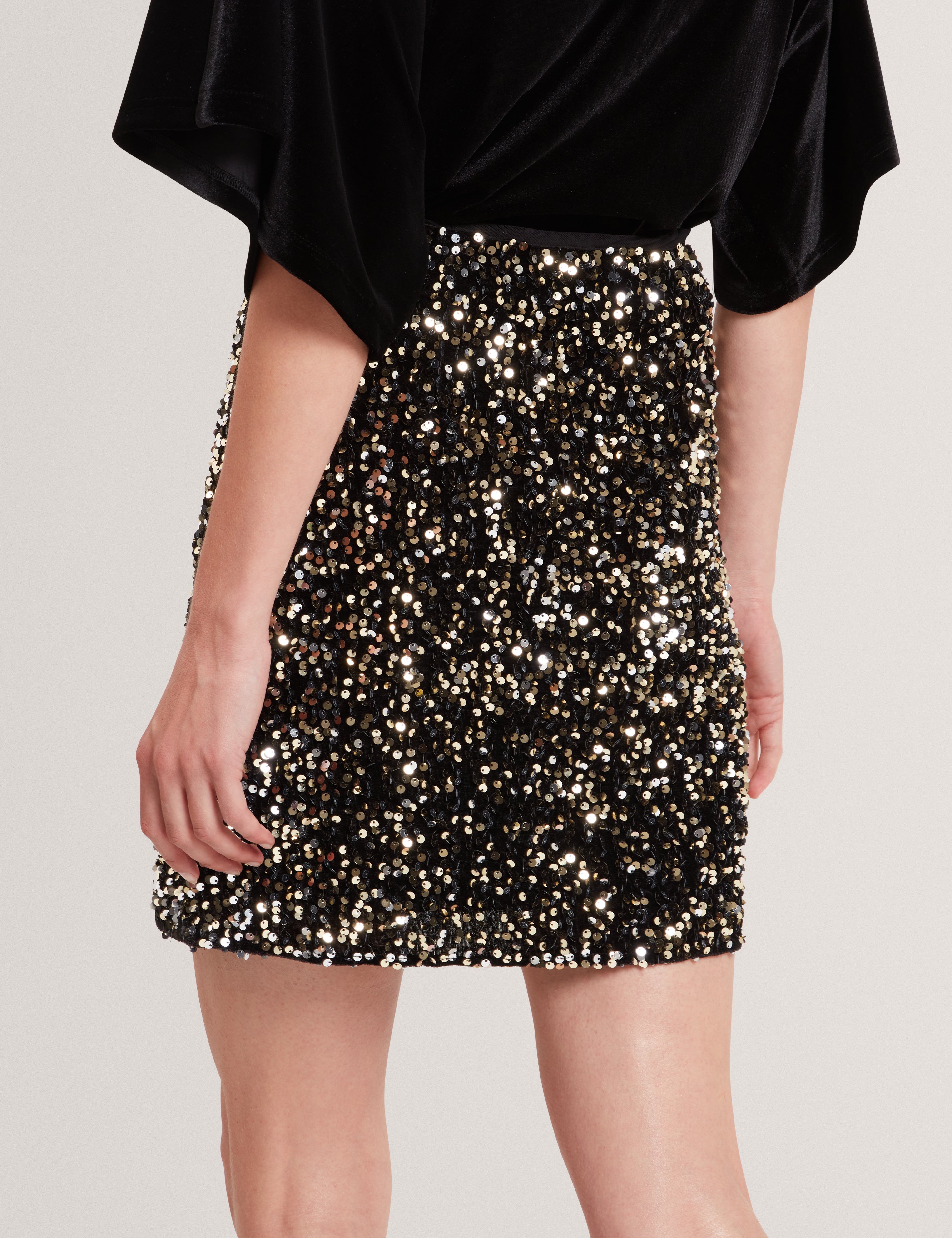 Pearsom Velvet Sequin Mini Skirt Black