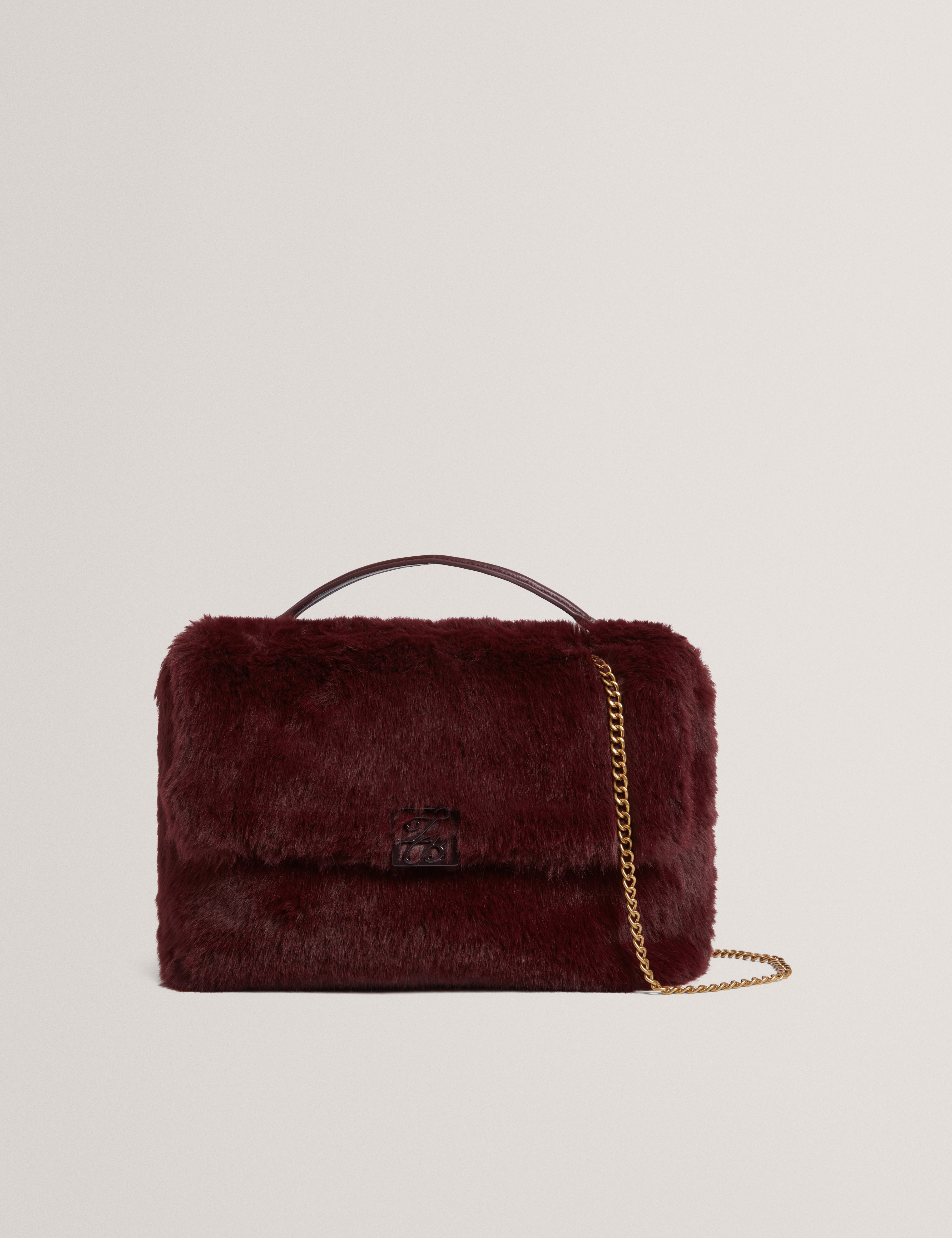 Anilie Tb Detail Faux Fur Shoulder Bag Wine