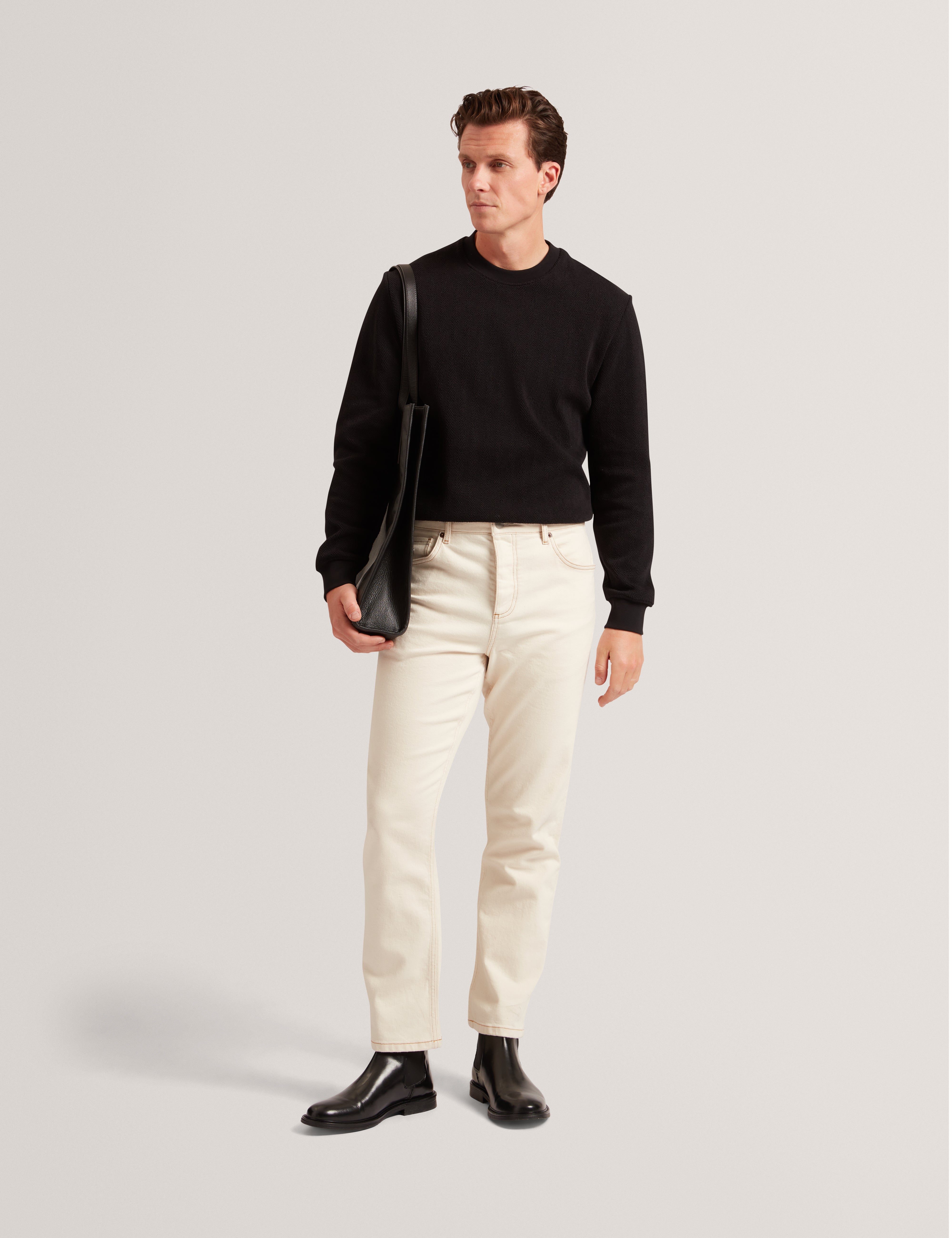 Elates Herringbone Texture Crew Neck Sweatshirt Black