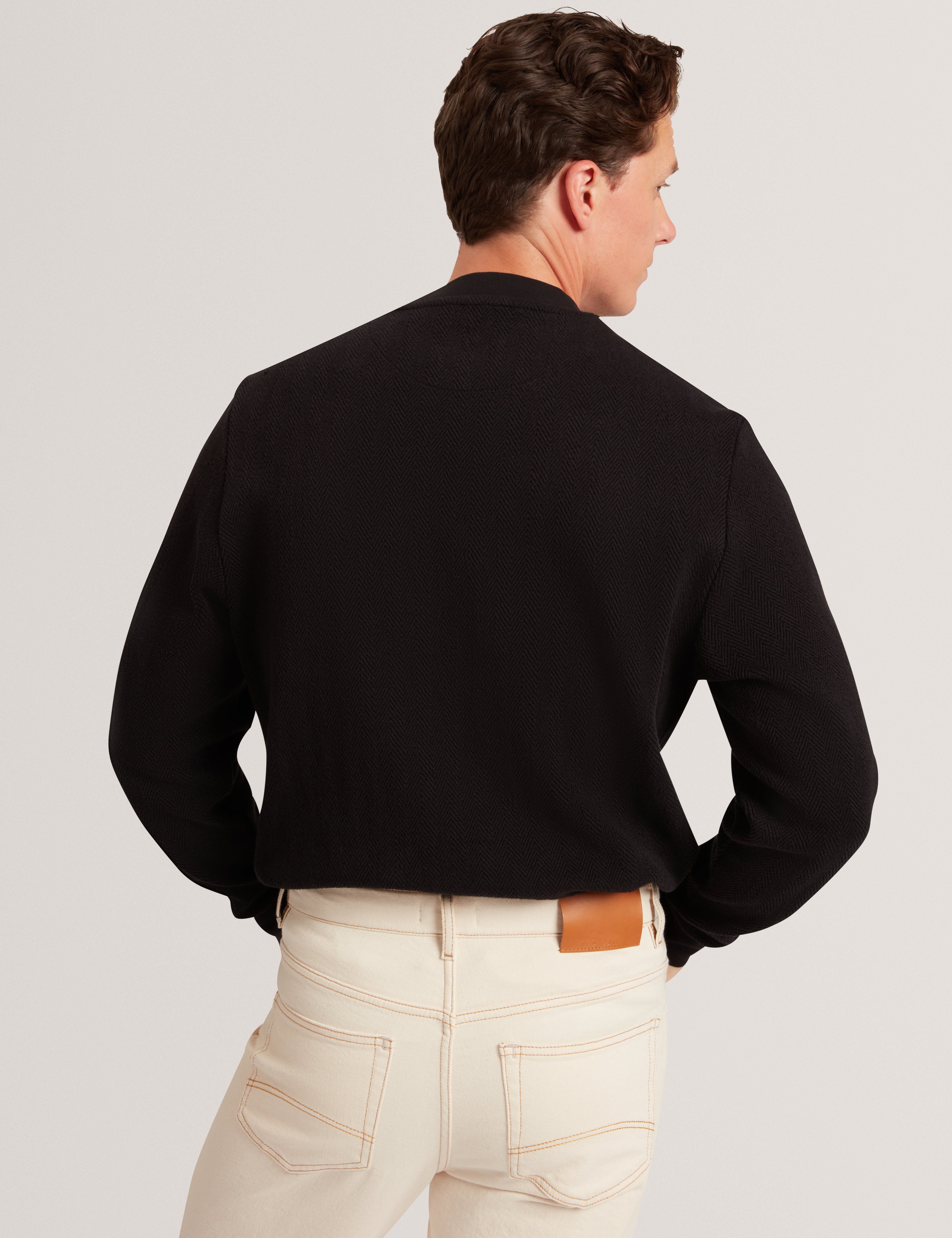 Elates Herringbone Texture Crew Neck Sweatshirt Black