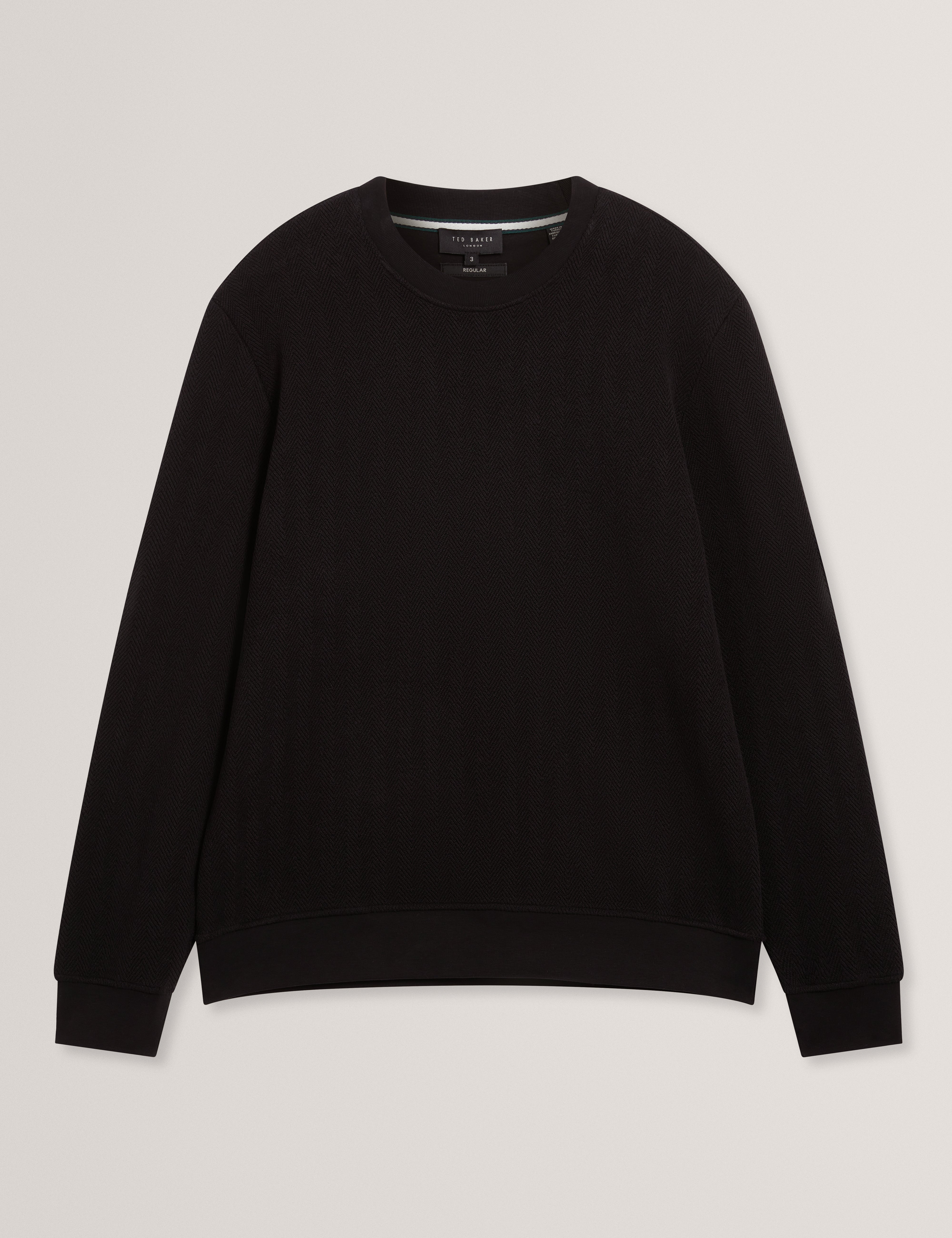 Elates Herringbone Texture Crew Neck Sweatshirt Black