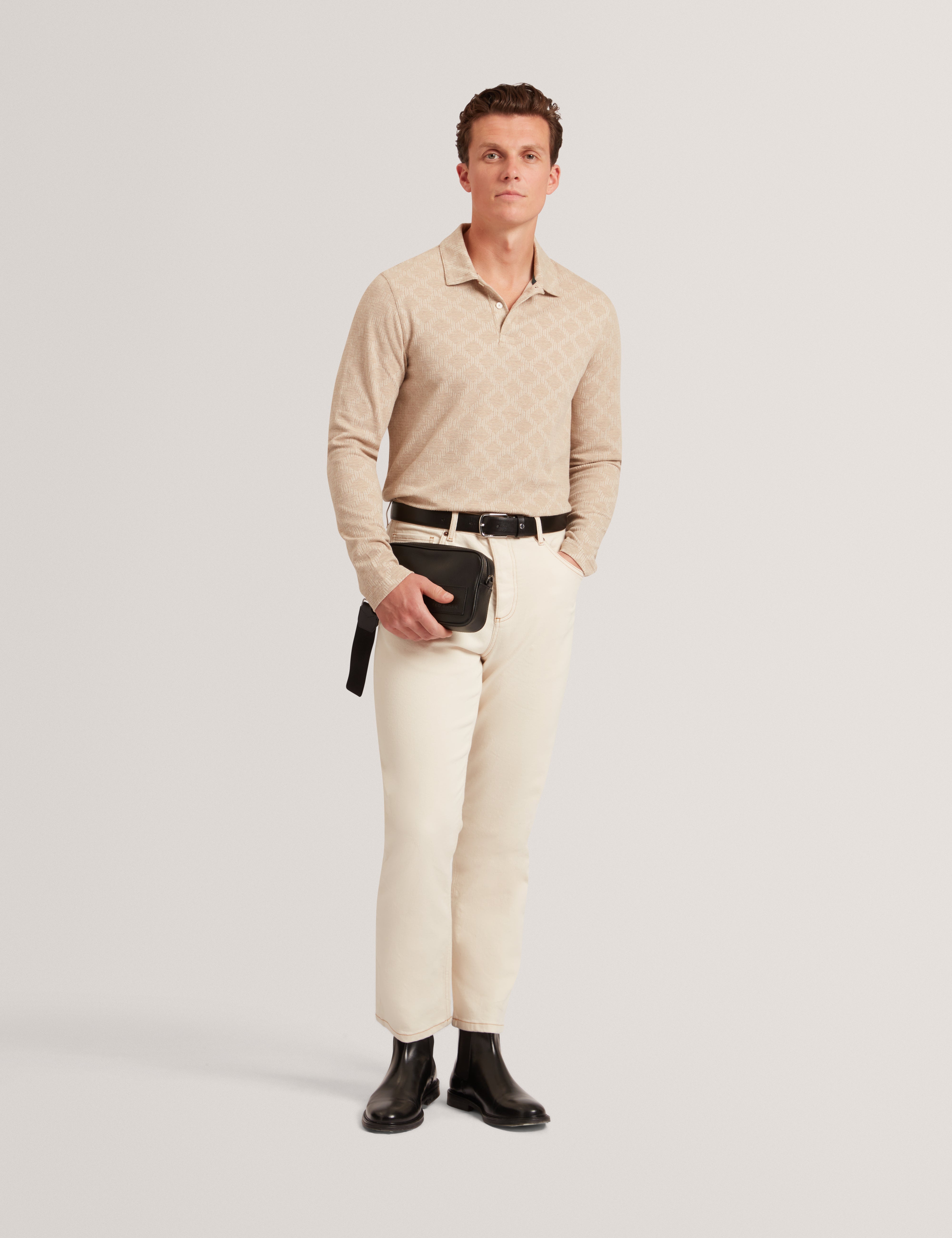 Imlad Ls Diamond Jacquard Polo Taupe