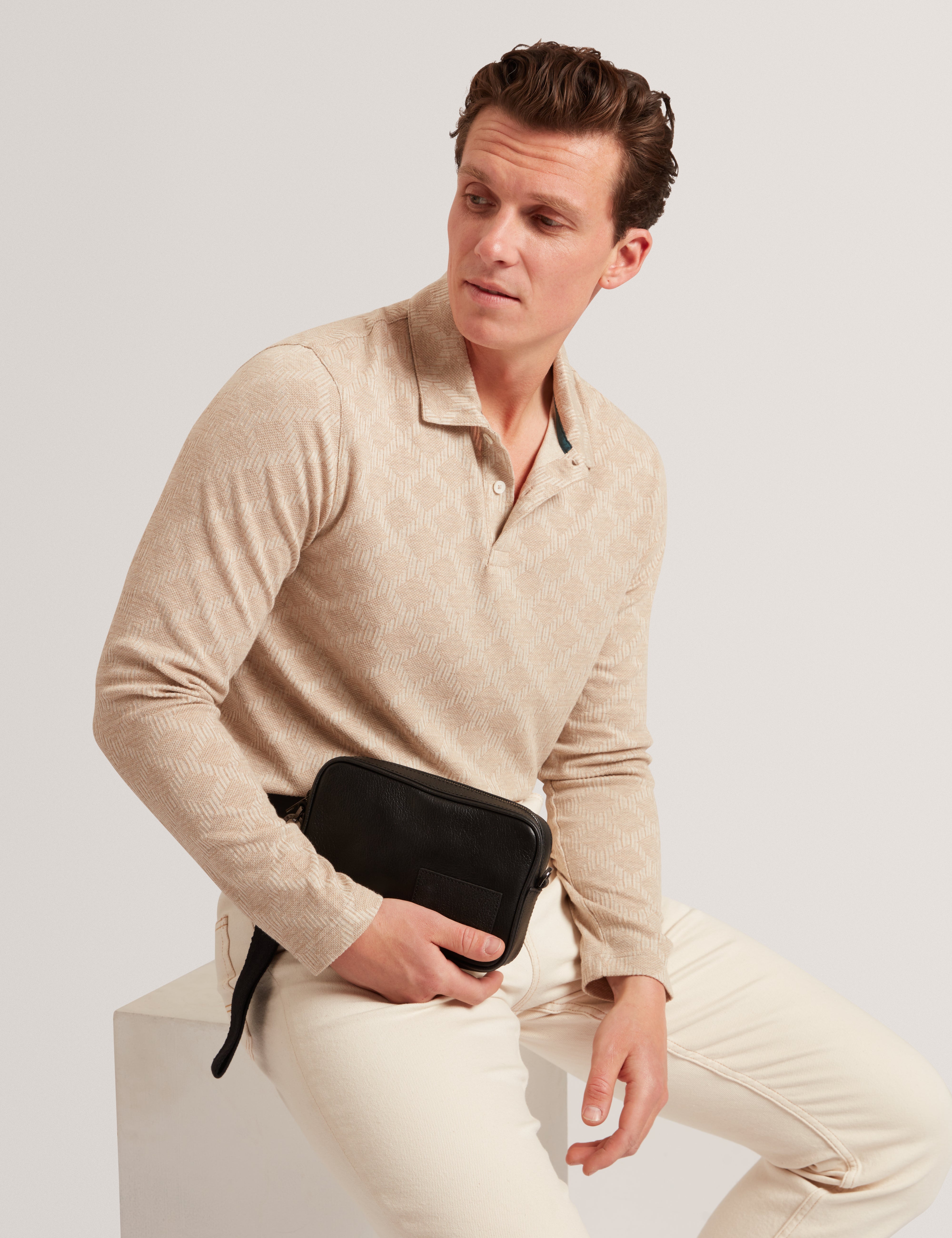 Imlad Ls Diamond Jacquard Polo Taupe