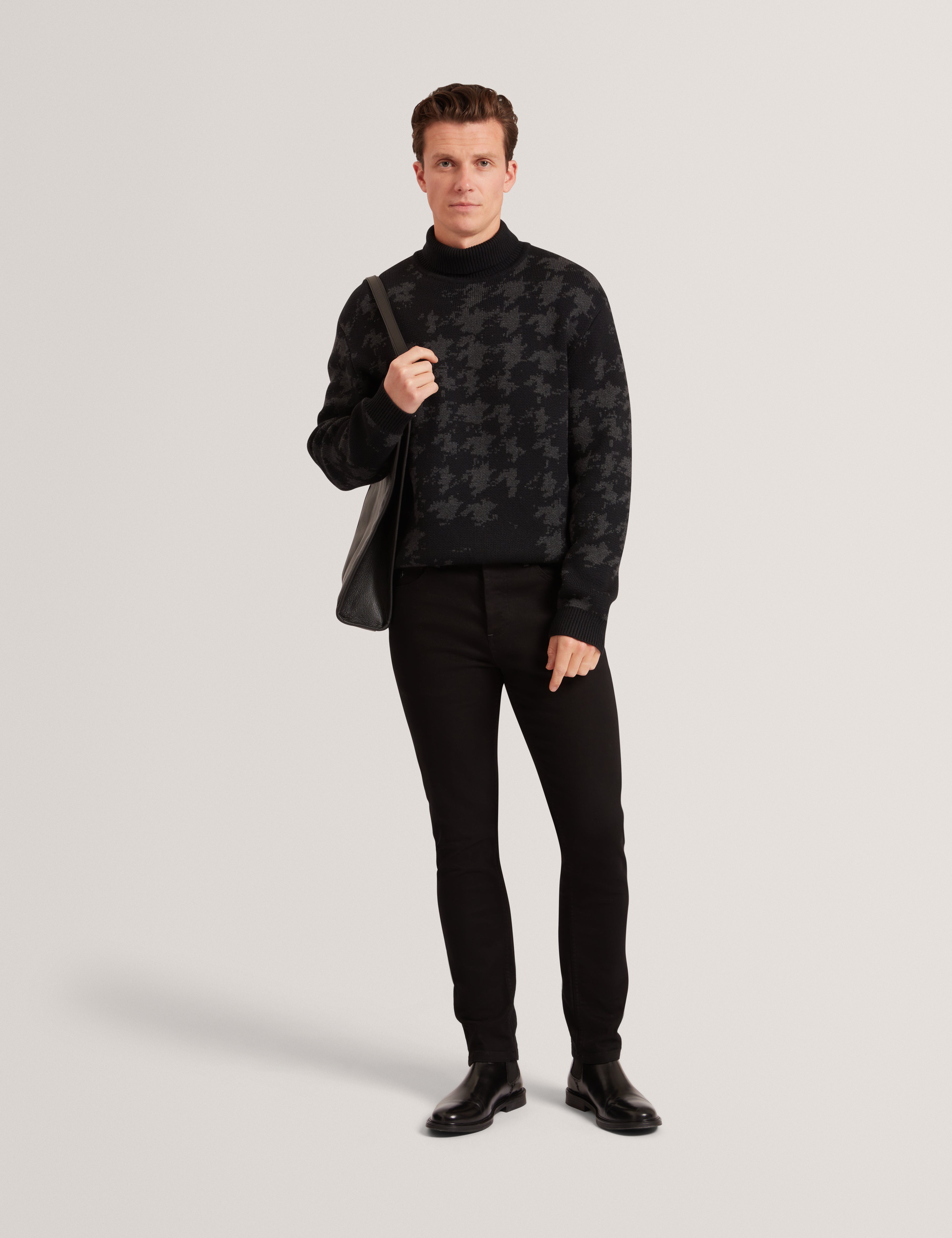 Airlor Ribbed Houndstooth Crew Neck Black