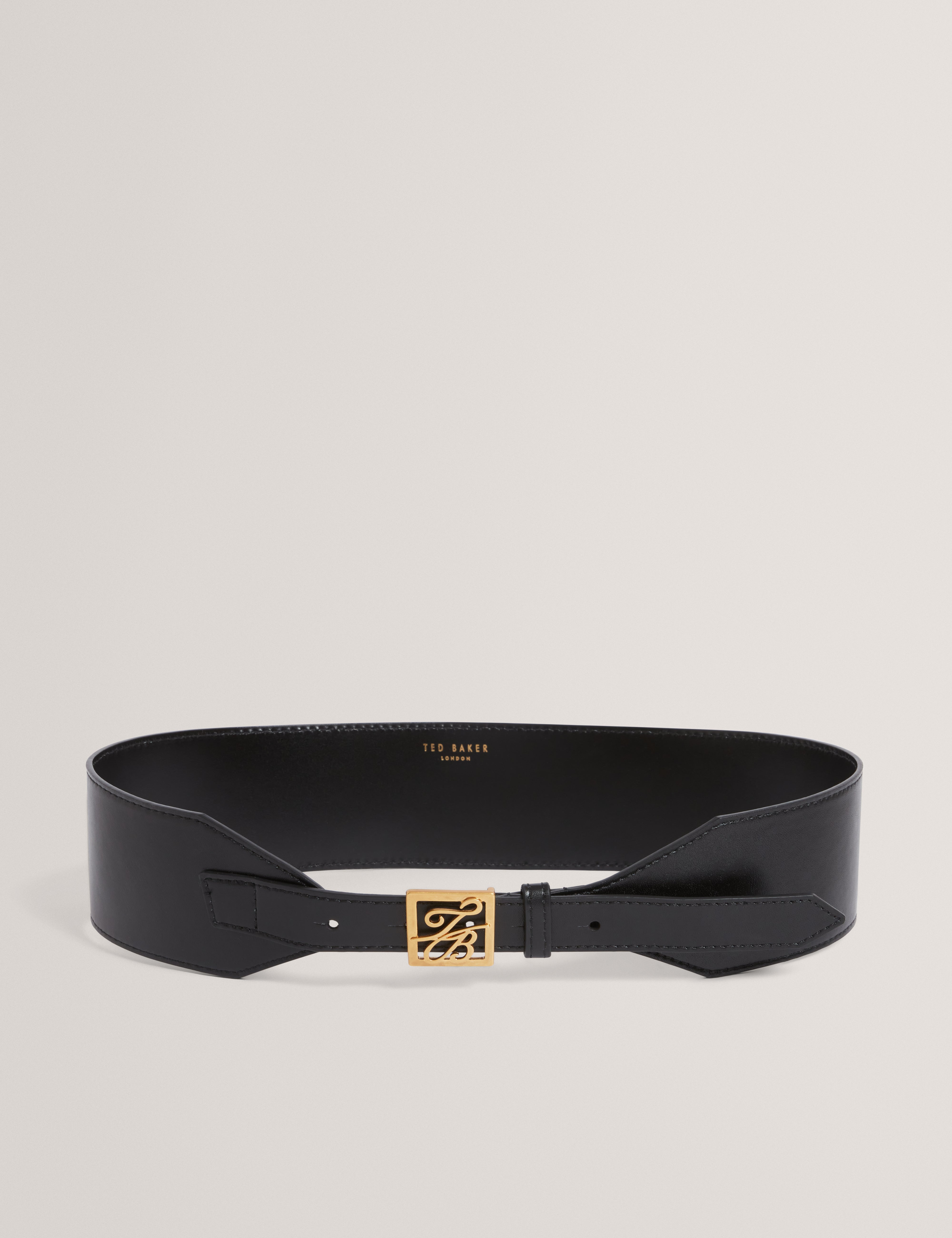 Aniikaa Tb Script Leather Waist Belt Black