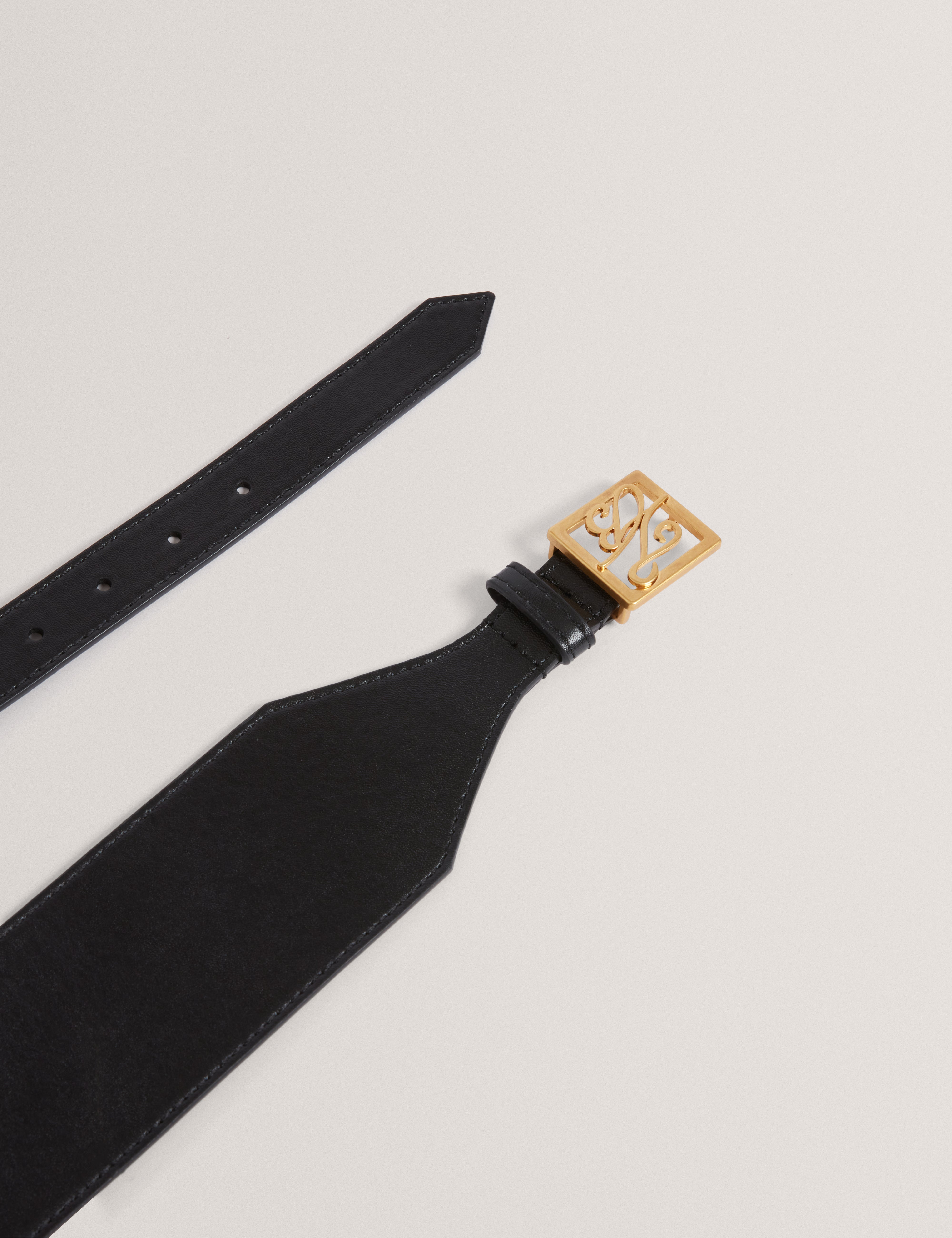 Aniikaa Tb Script Leather Waist Belt Black