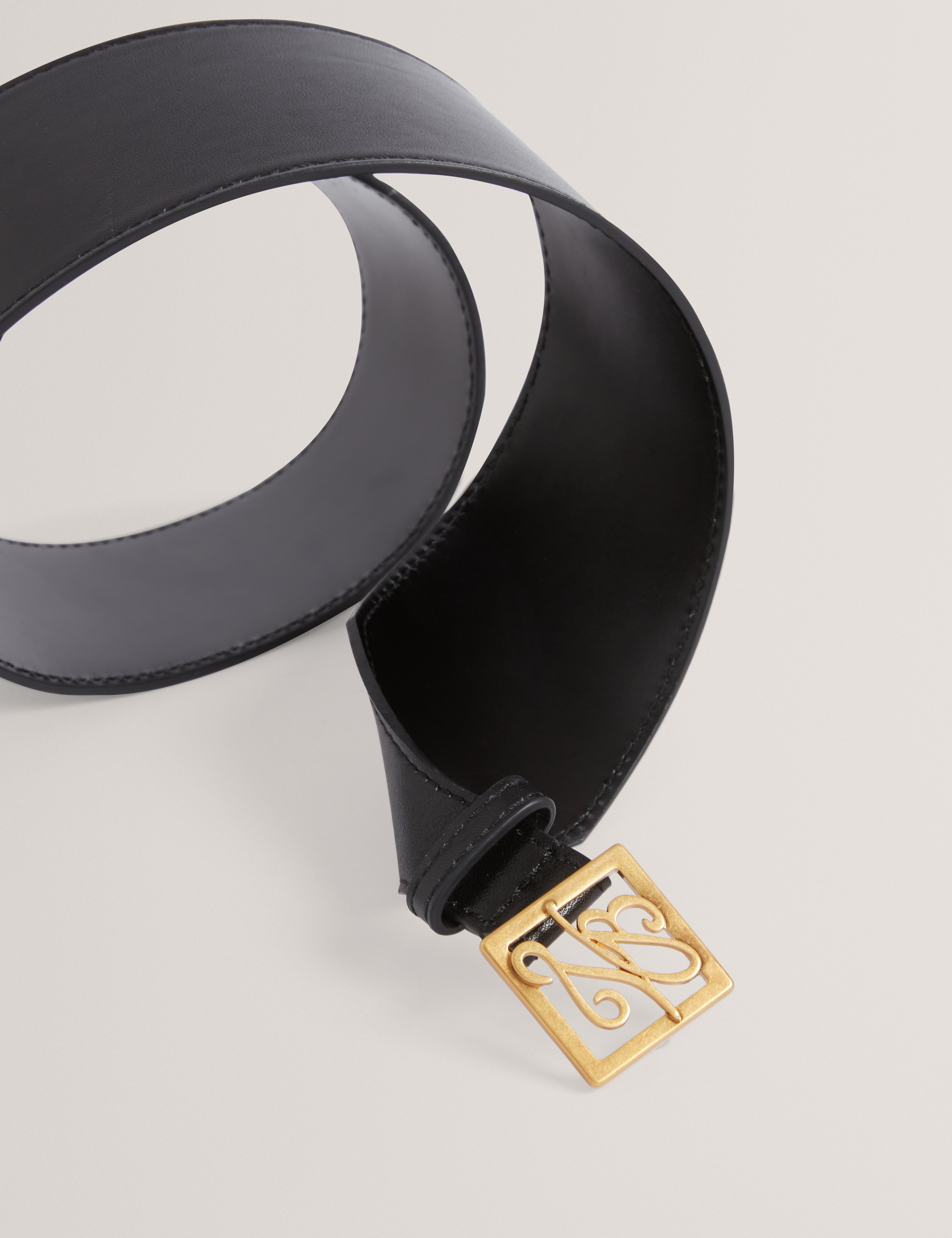 Aniikaa Tb Script Leather Waist Belt Black
