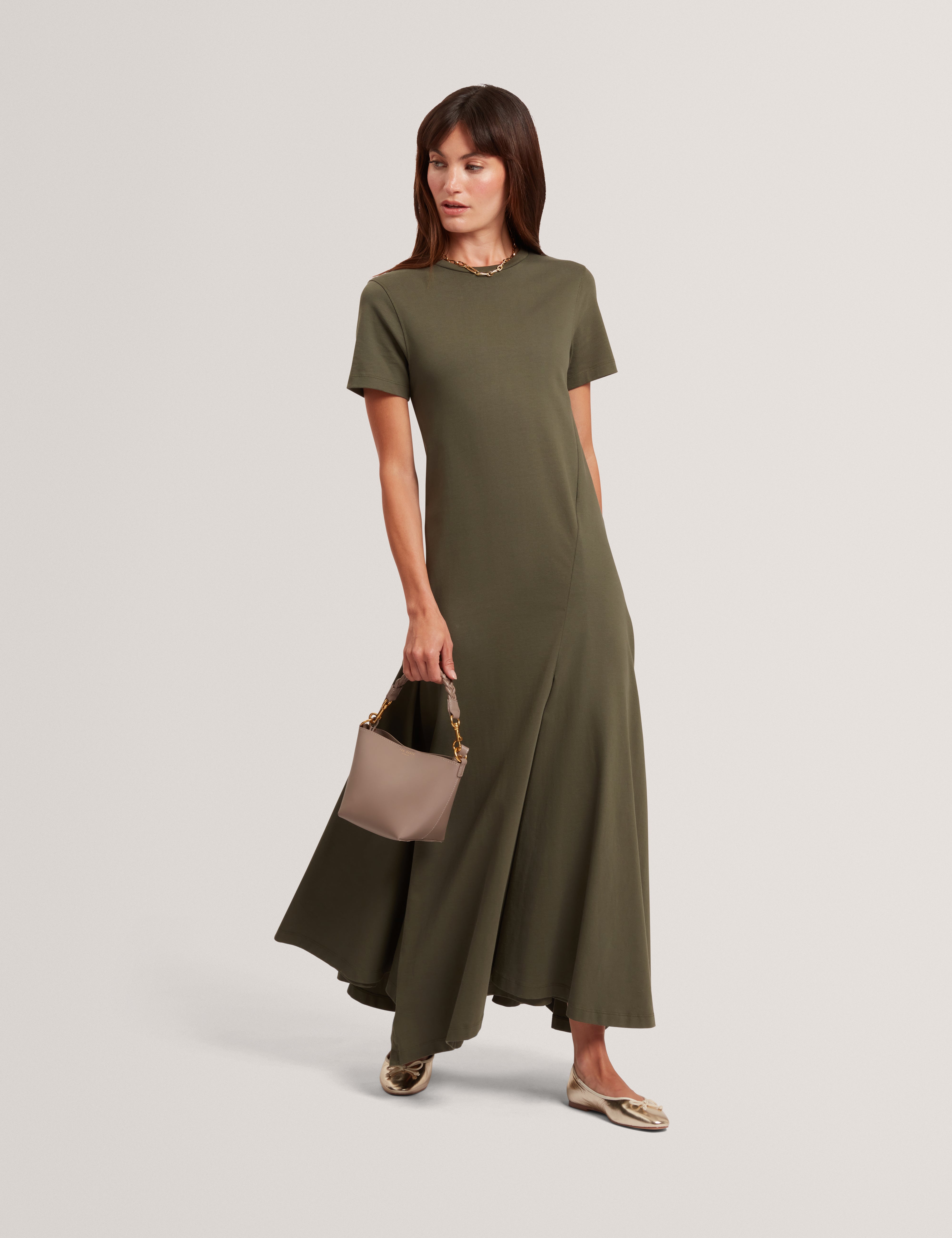 Fuusia Jersey Panelled Short Sleeve Midi Dress Dk-Green