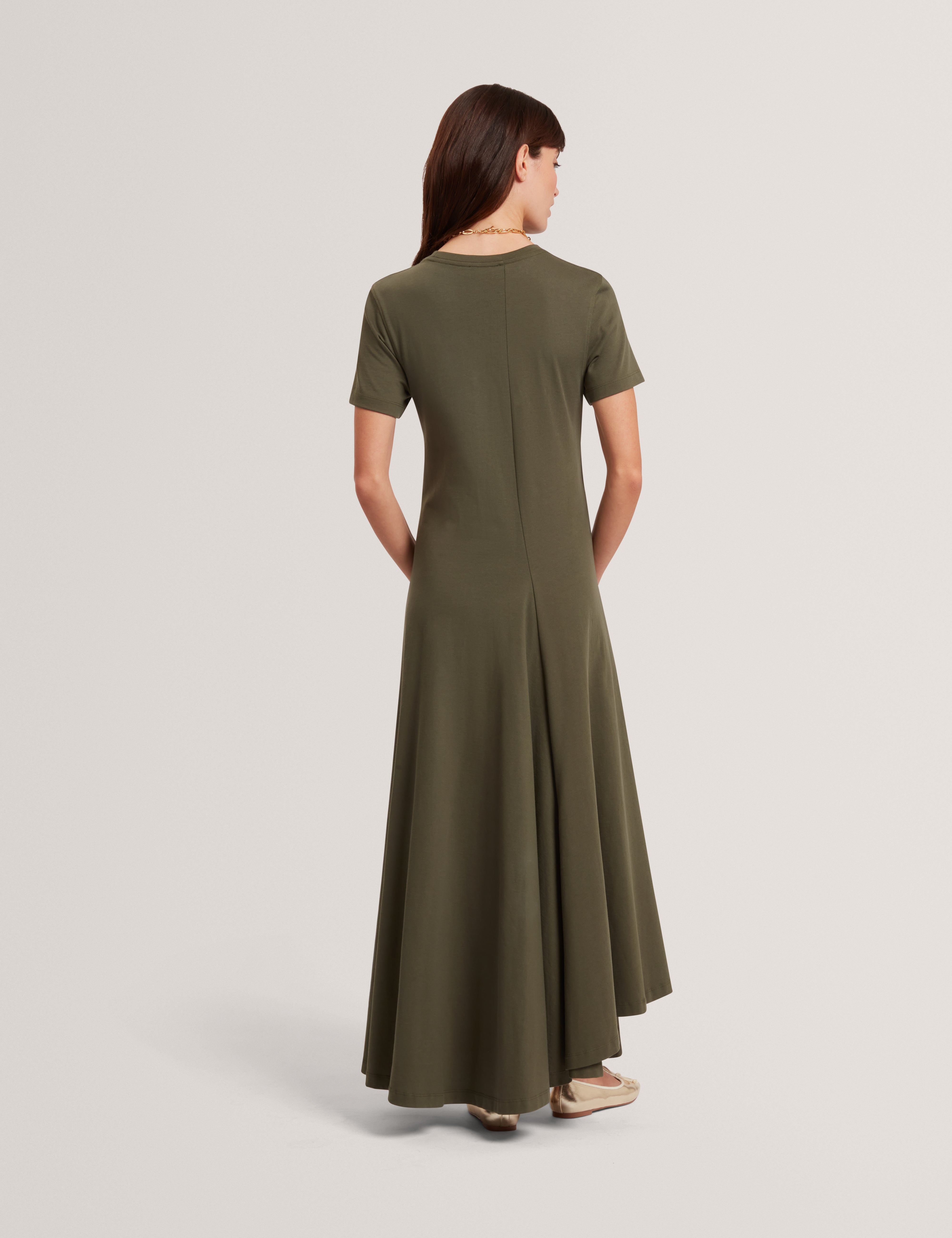 Fuusia Jersey Panelled Short Sleeve Midi Dress Dk-Green