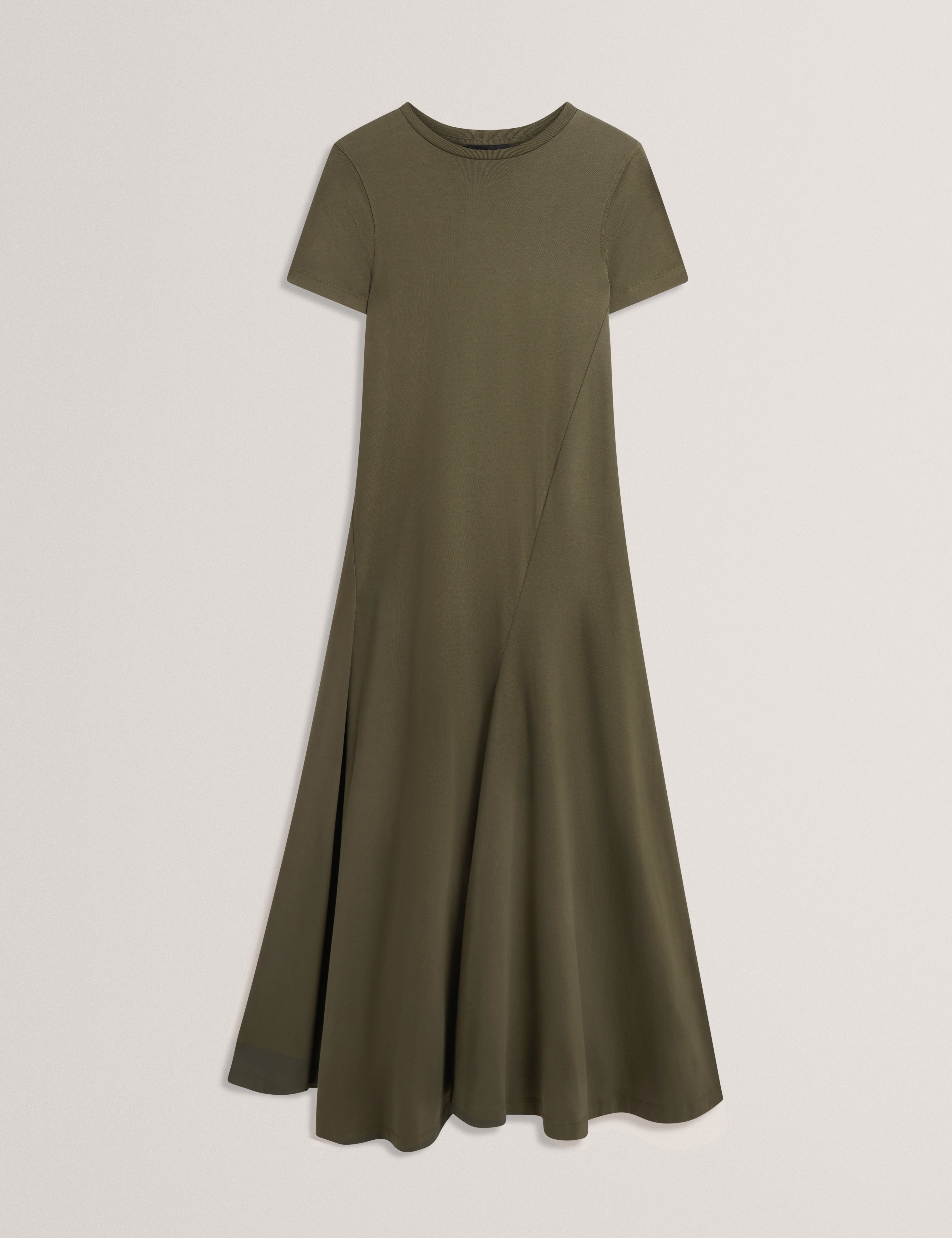 Fuusia Jersey Panelled Short Sleeve Midi Dress Dk-Green