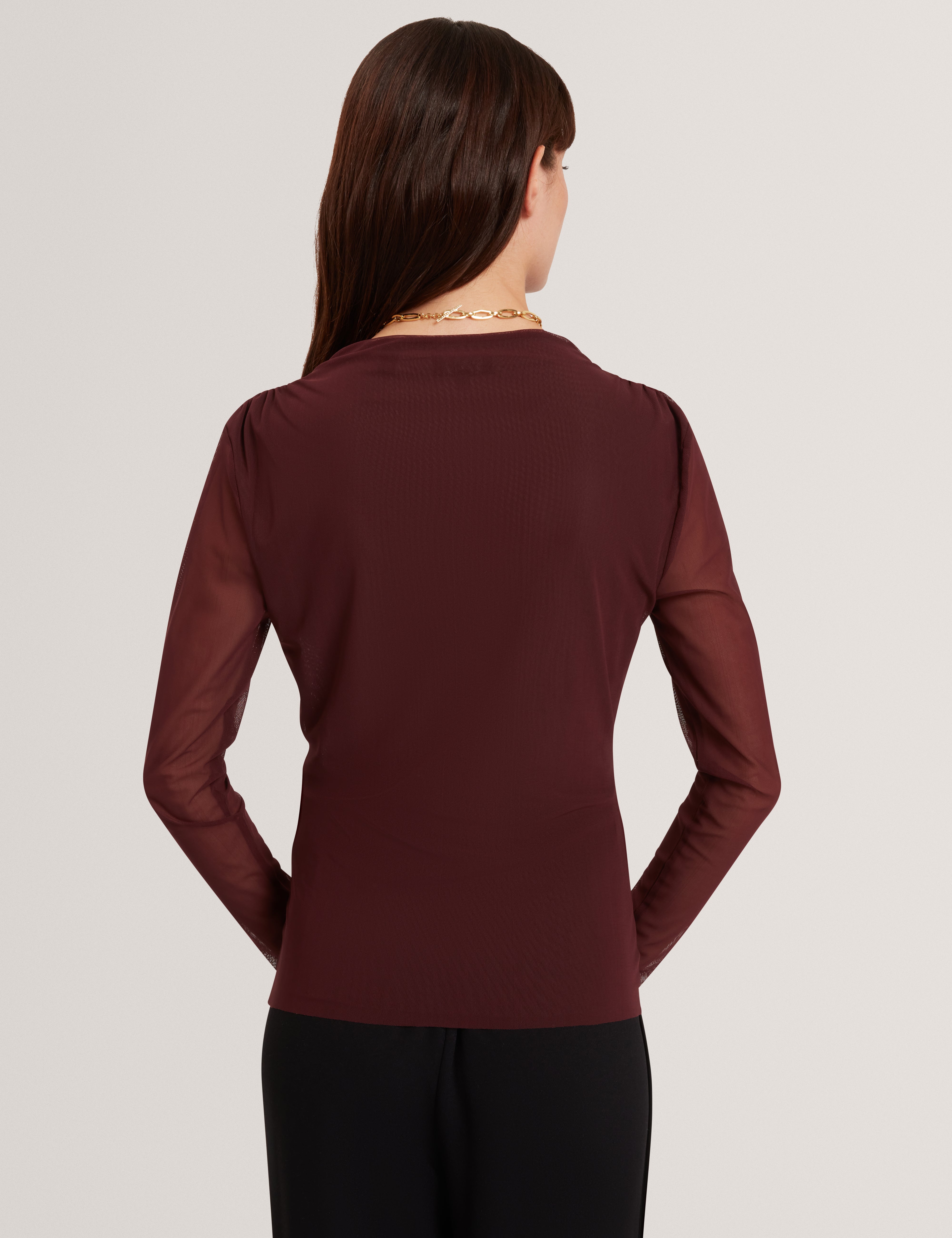 Naama Long Sleeve Mesh Fitted Top Oxblood