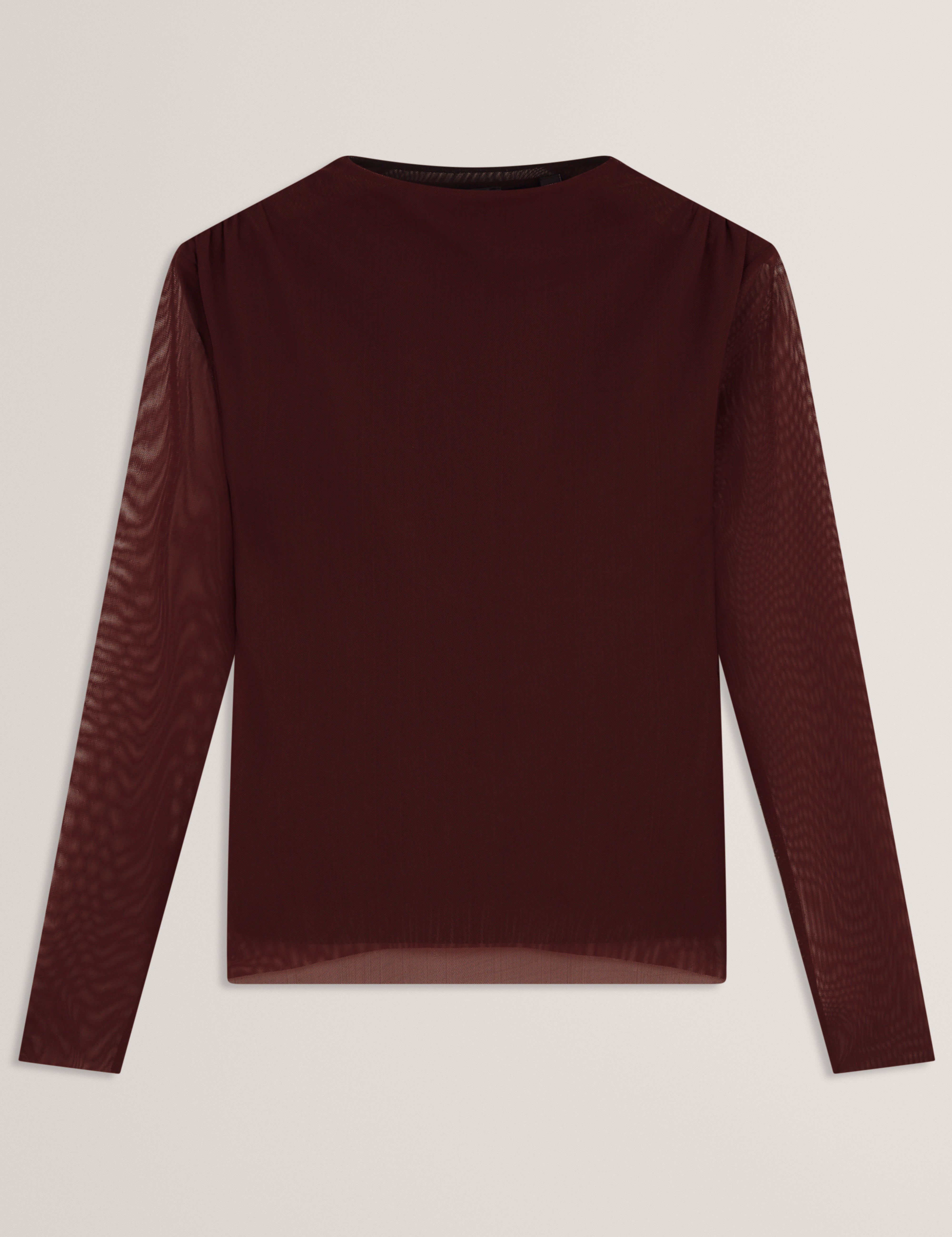 Naama Long Sleeve Mesh Fitted Top Oxblood