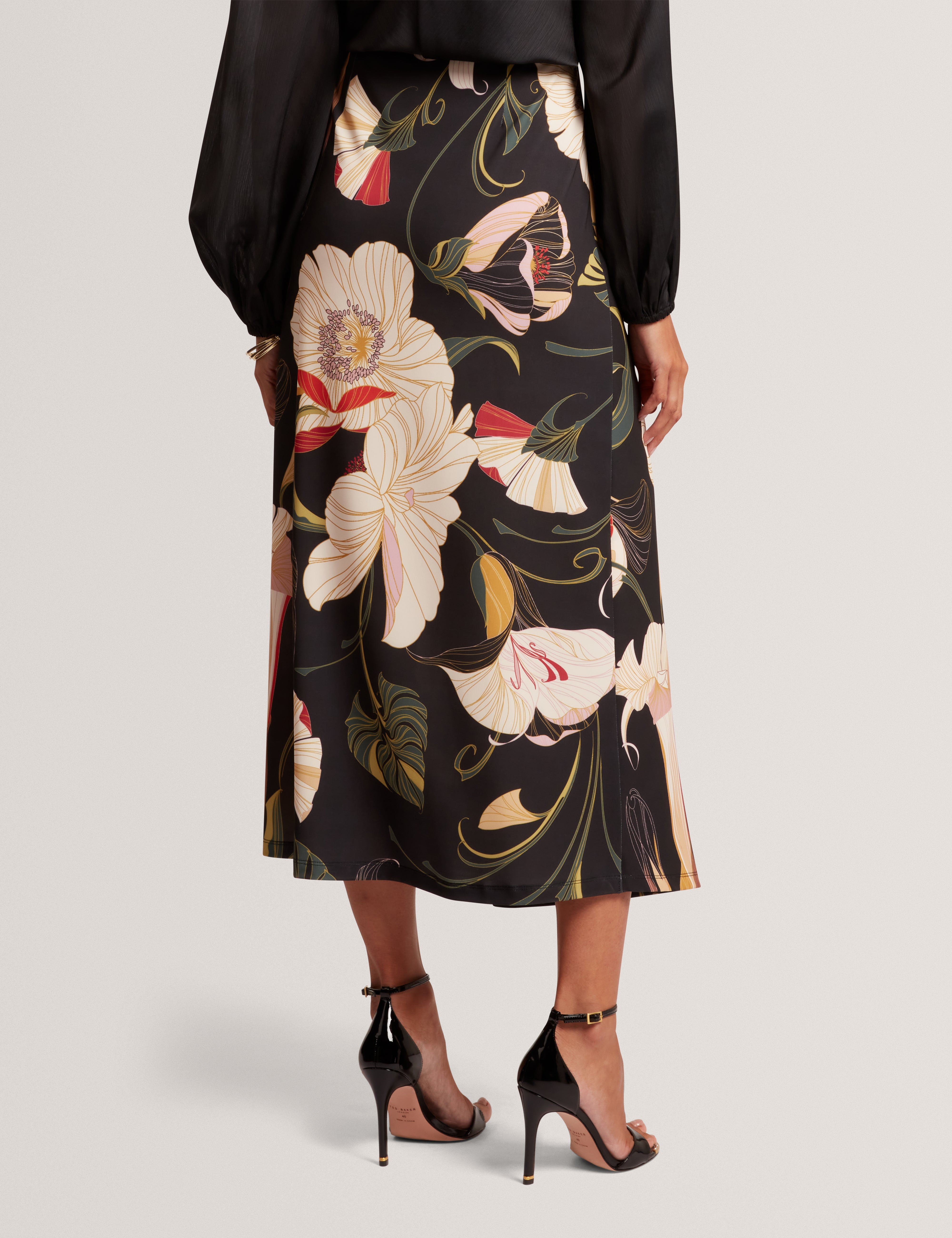 Kaytia Printed Wrap Detail Skirt Black